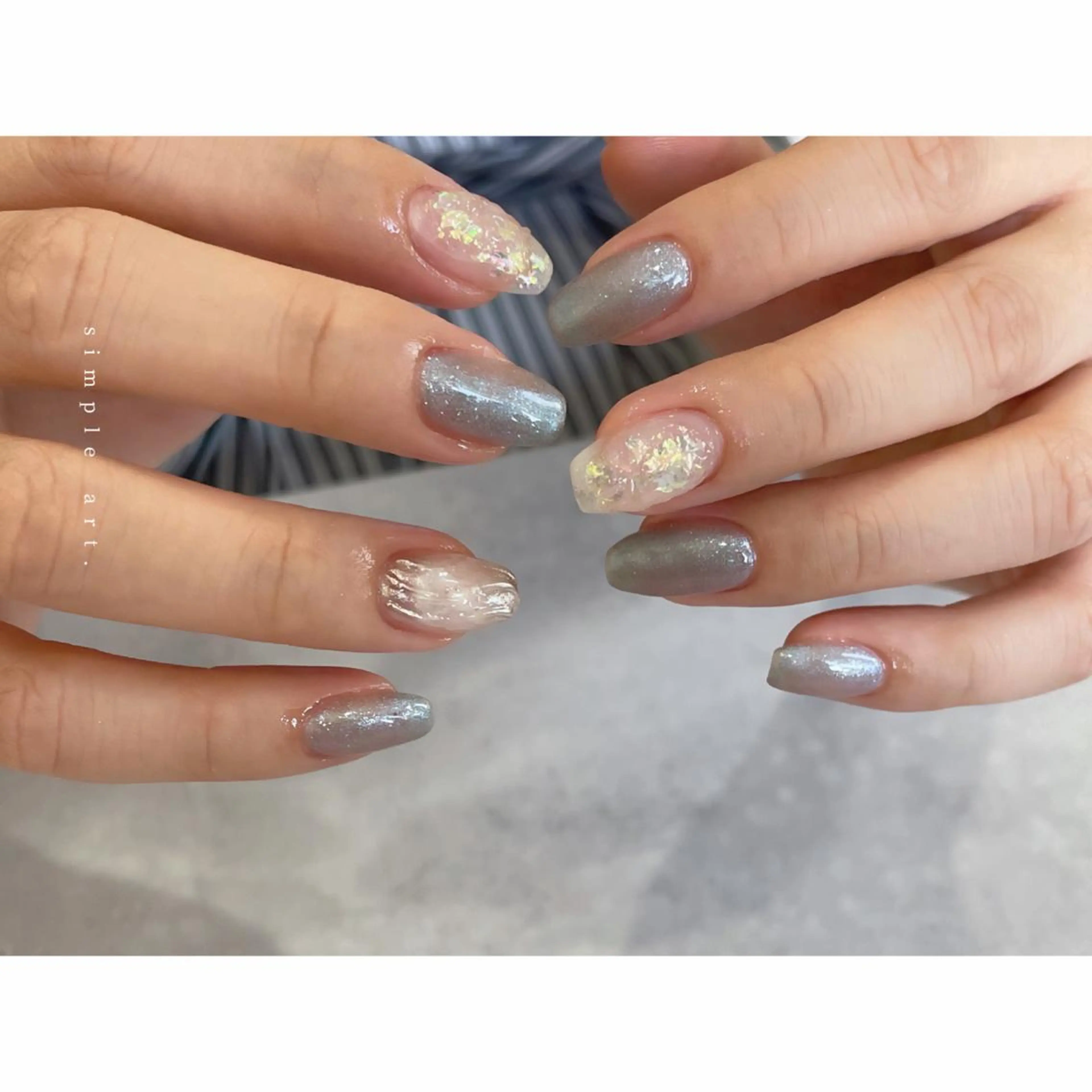 ネイル アートネイル フレンチネイル グリーン ミラーネイル ニュアンスネイル ハンドネイル lacier nailのネイルデザイン