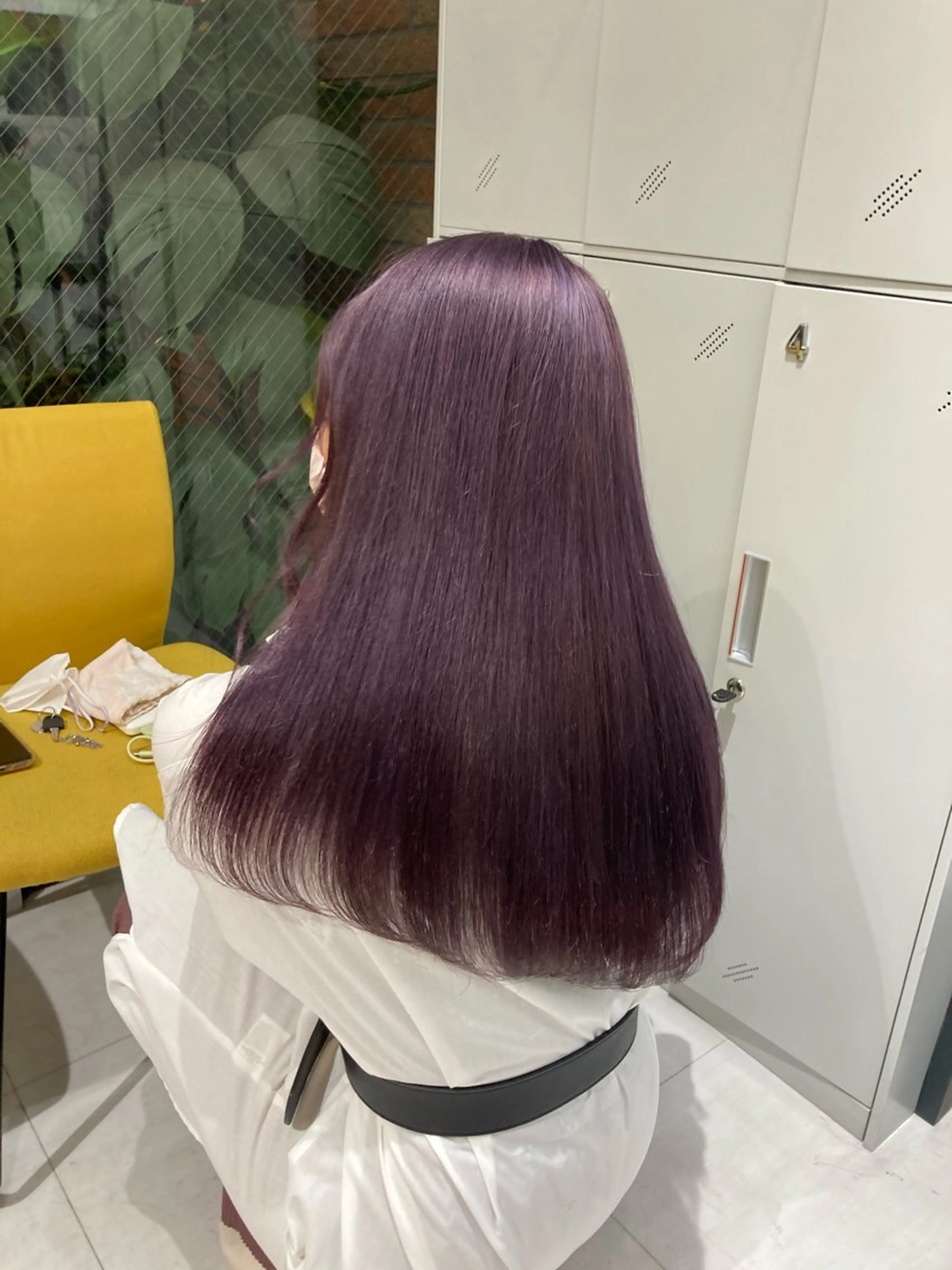 ロング カラー アッシュ ベージュカラー 黒髪 ブルーカラー ブルーブラック 表参道/ハイライト リタッチ/縮毛矯正のヘアスタイル