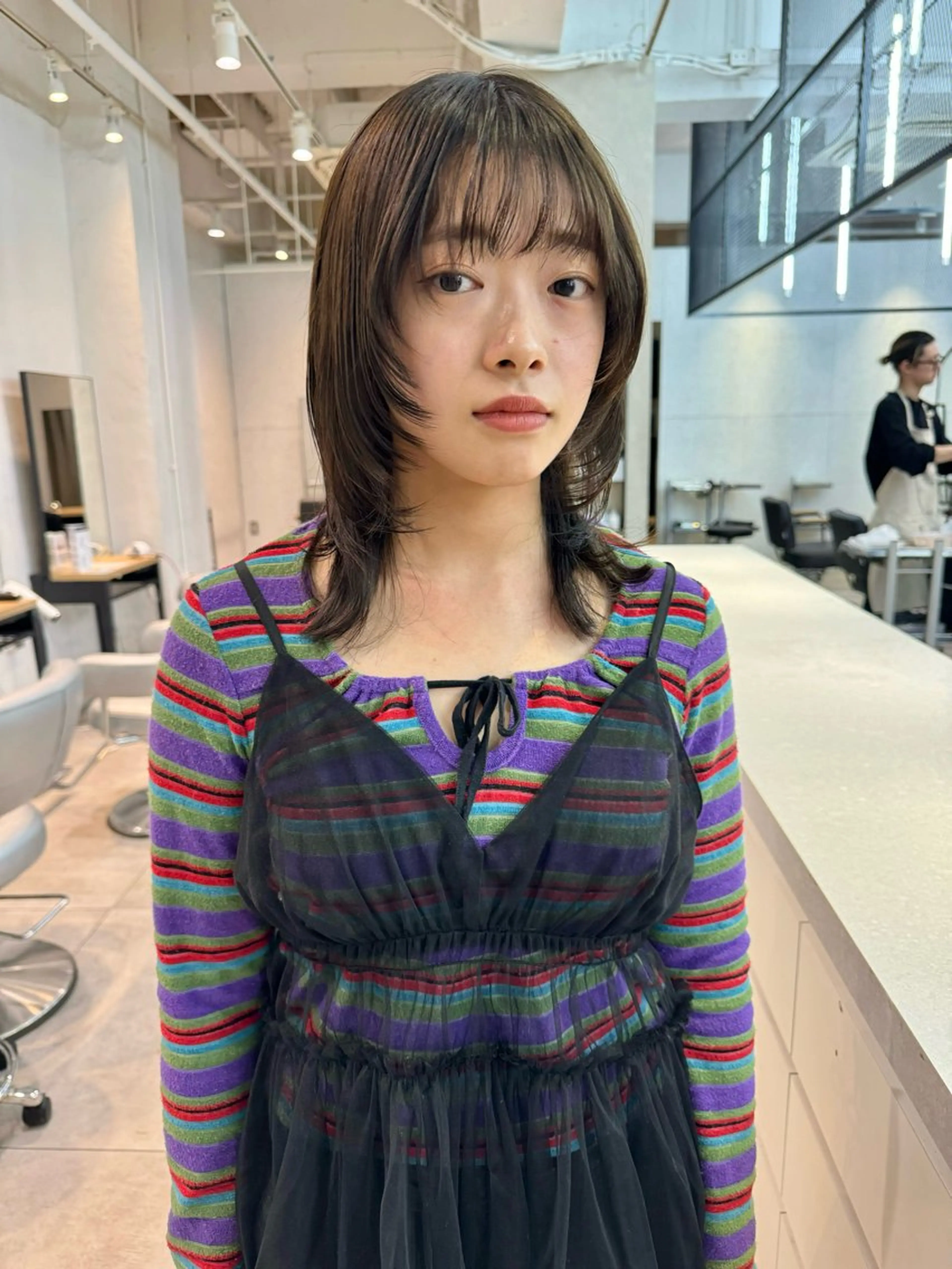 ミディアム レイヤーカット 顔周りカット/透明感 カラー✂️MEIのヘアスタイル