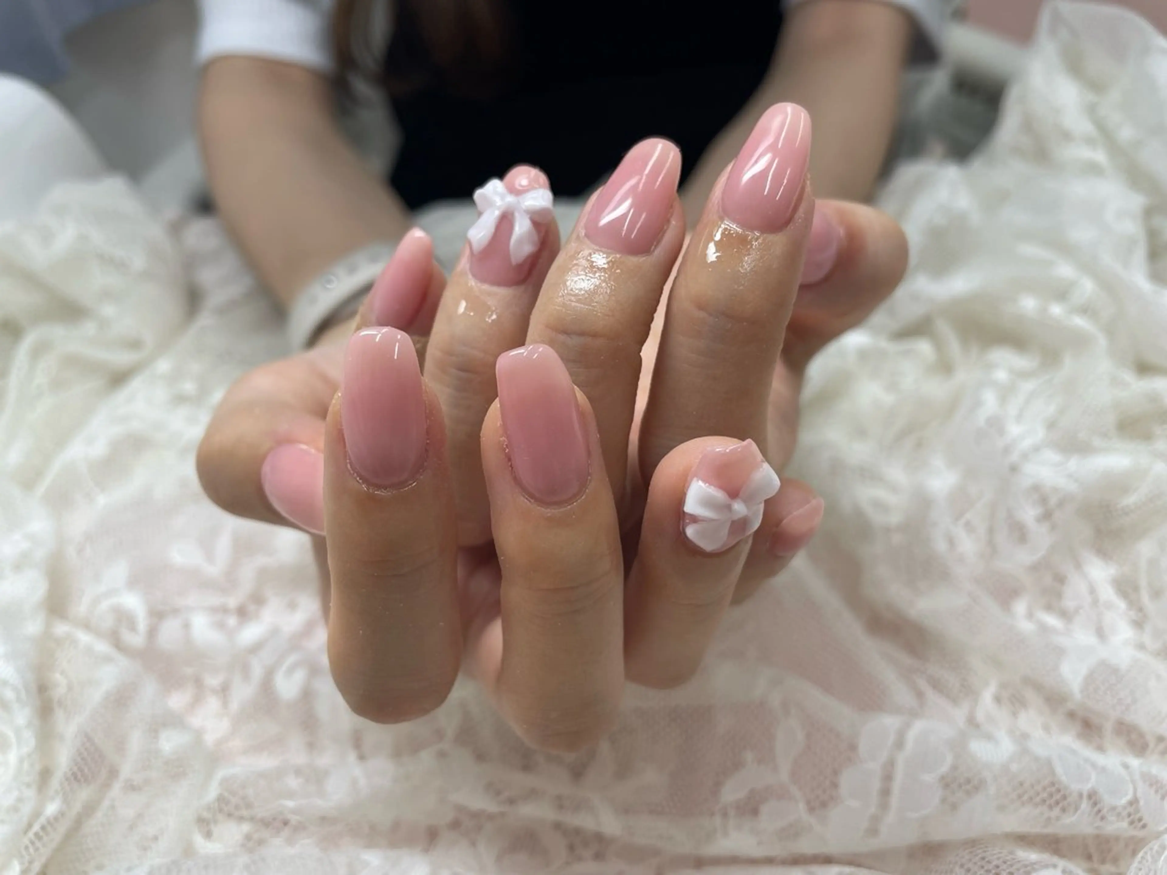 ネイル ガーリー ピンク リボン シンプルネイル Inagaki Ayunaのネイルデザイン