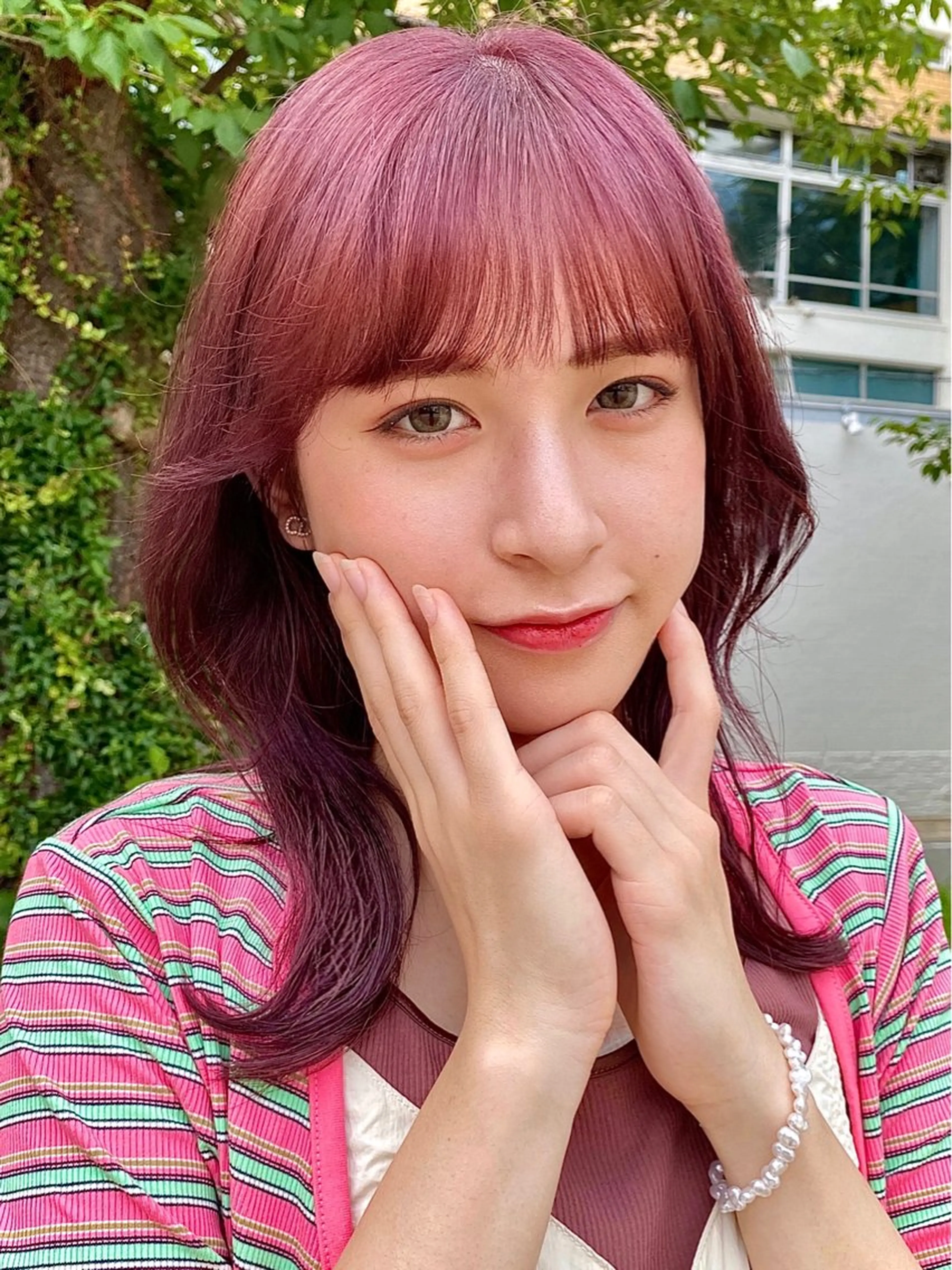 セミロング カラー ヘアアレンジ ベージュカラー ブリーチ ラベンダーカラー ピンクカラー ピンクベージュ ヘアカラー 暖色カラー/天神/ ヘイマサクラのヘアスタイル