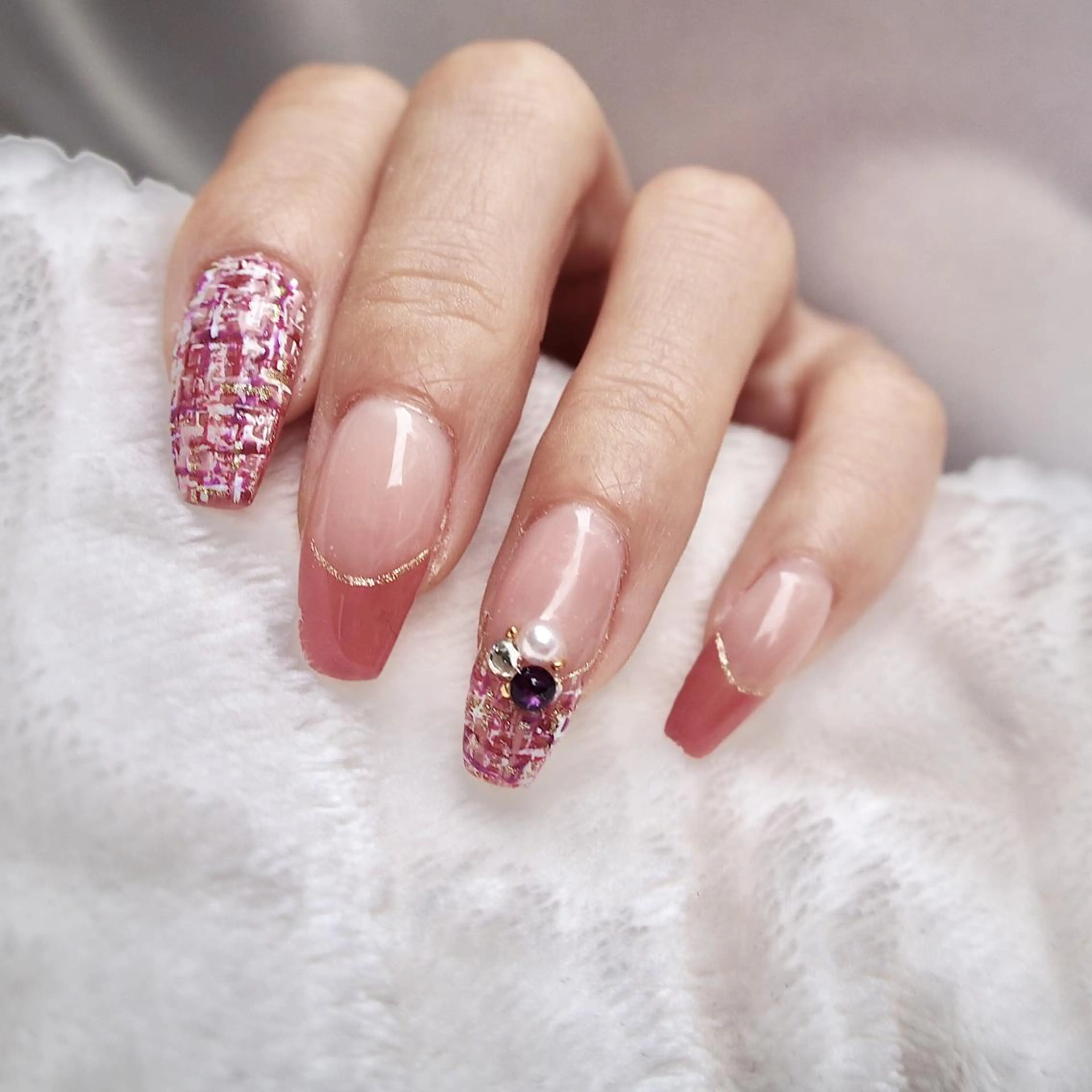 【オフなしの方】絶対可愛い!カラー変更OK♪ツイードネイル♪の写真