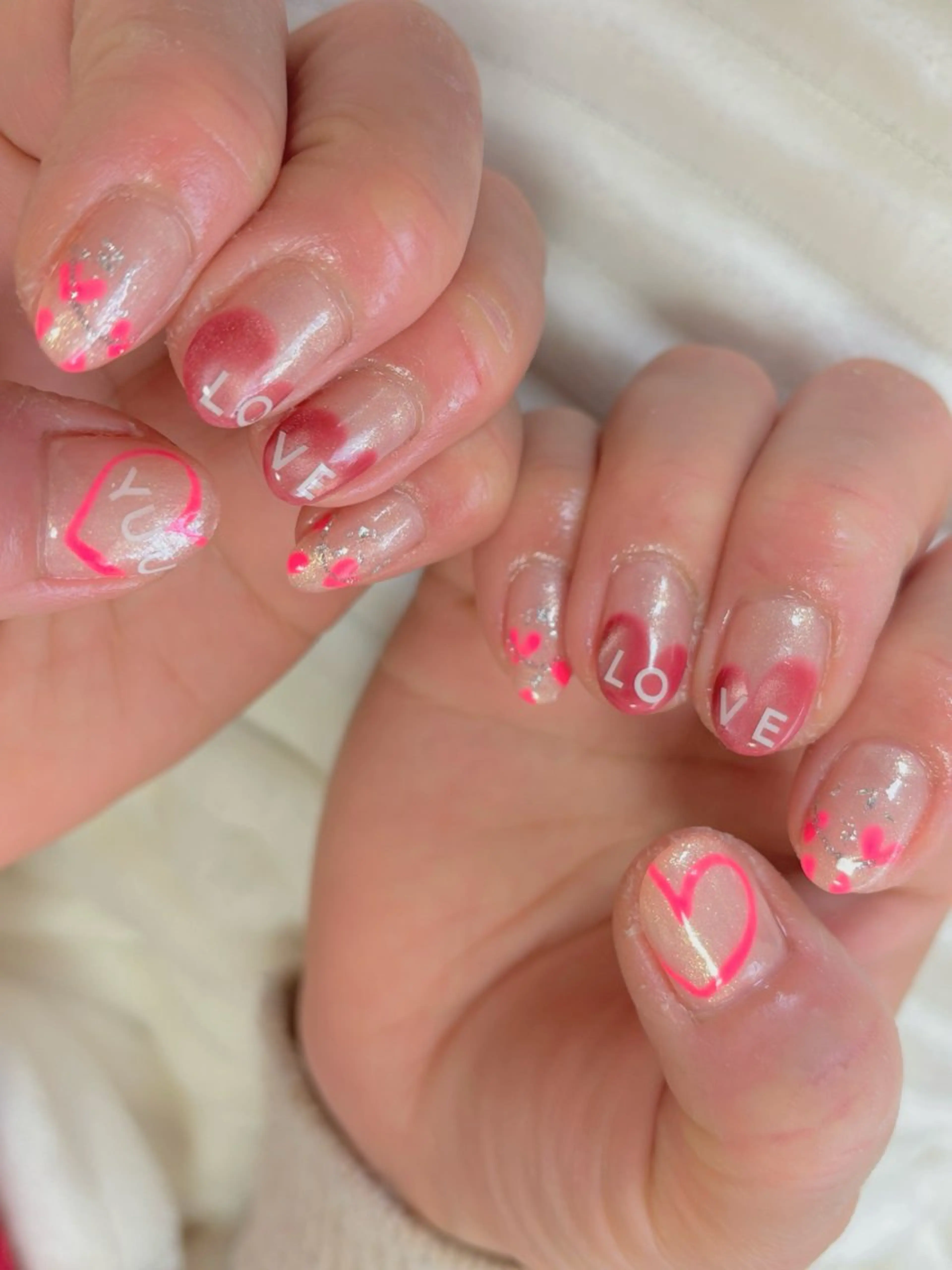 ネイル アートネイル フレンチネイル ハート キラキラネイル 持ち込み ハンドネイル tamu nail 金町のネイルデザイン