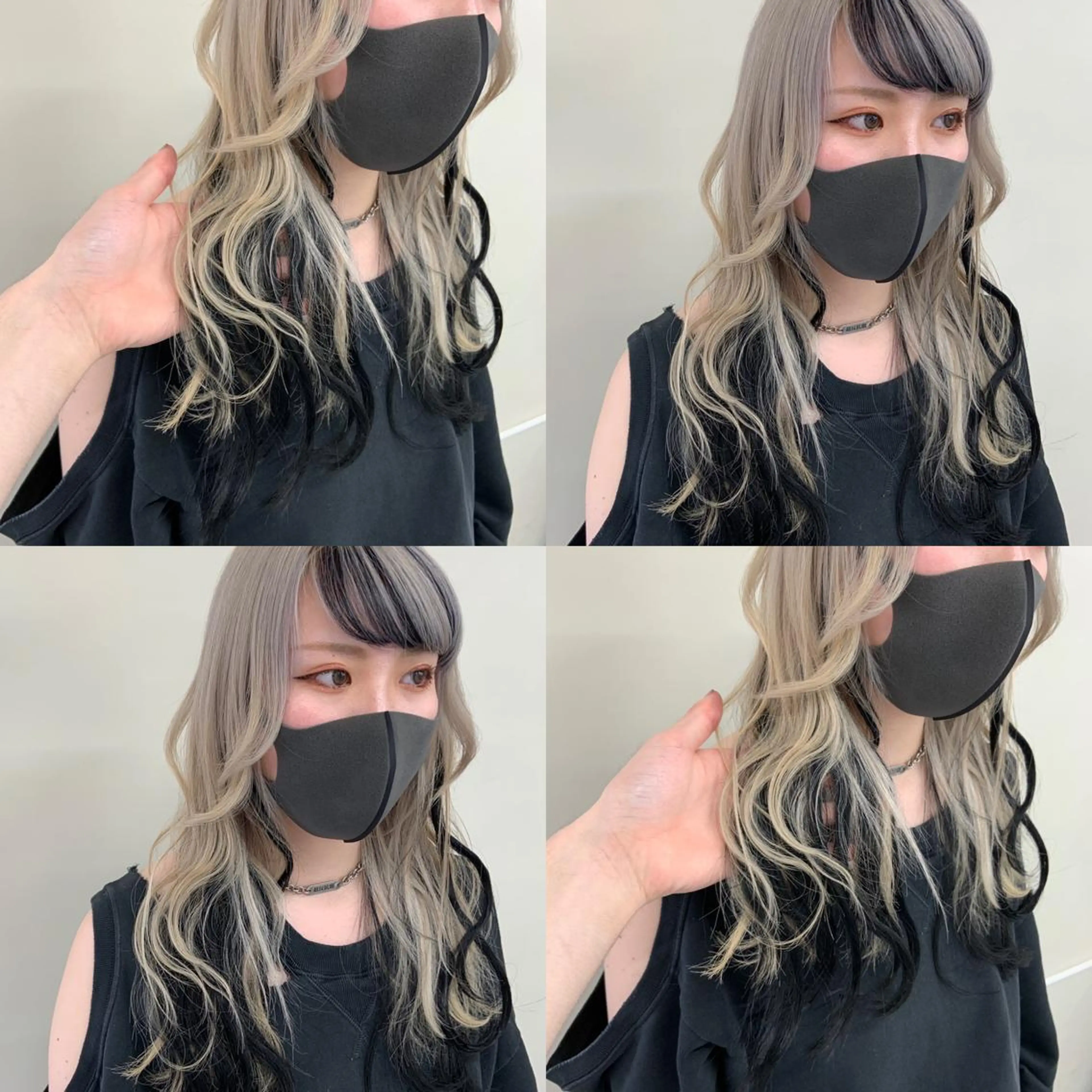 カラー 黒髪 インナーカラー ヘアカラー エクステ エクステ ハイトーン 💭黒崎ハルカのヘアスタイル