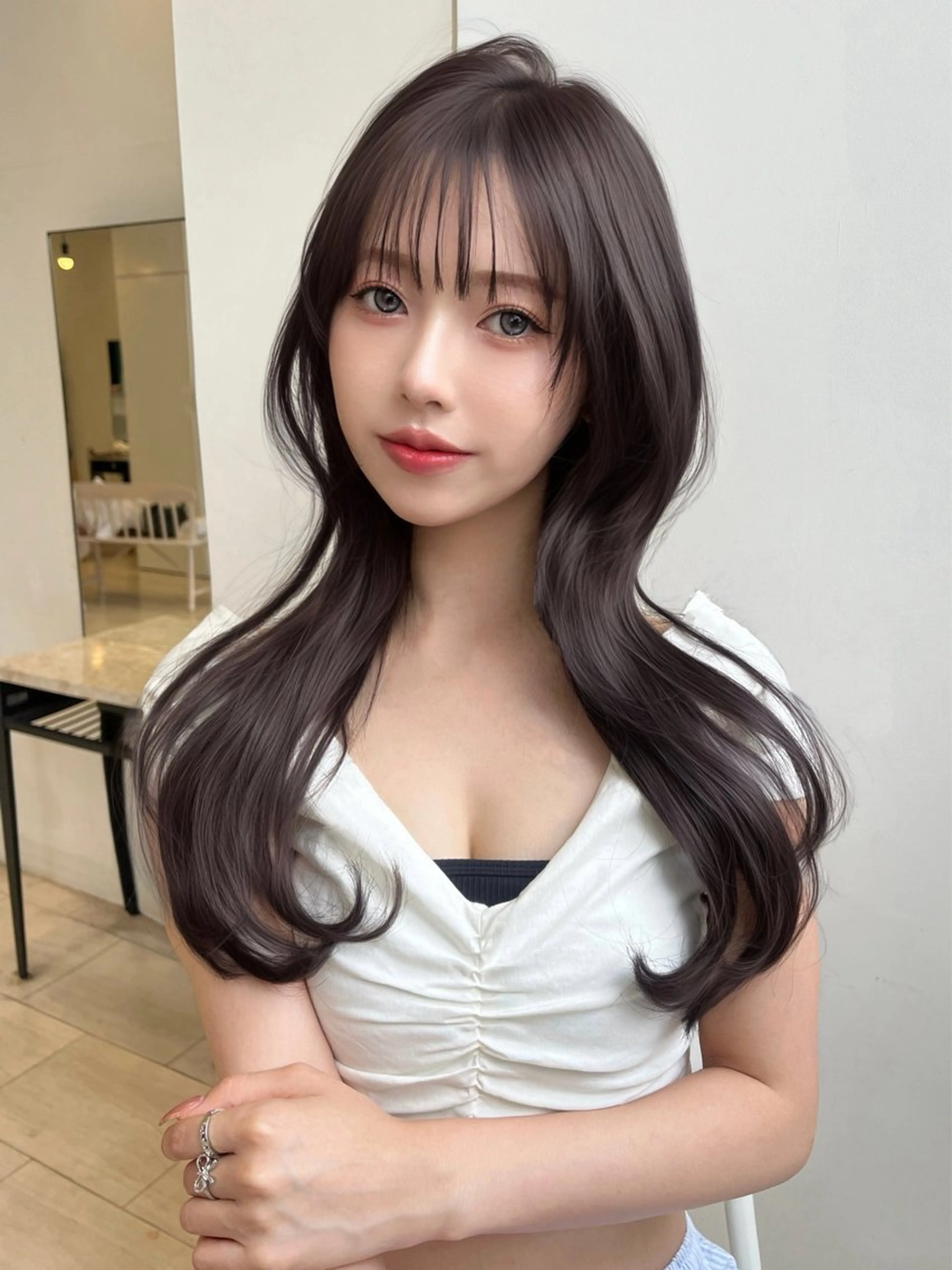 ロング 韓国メンズ特化 ダウン・毛流れパーマのヘアスタイル
