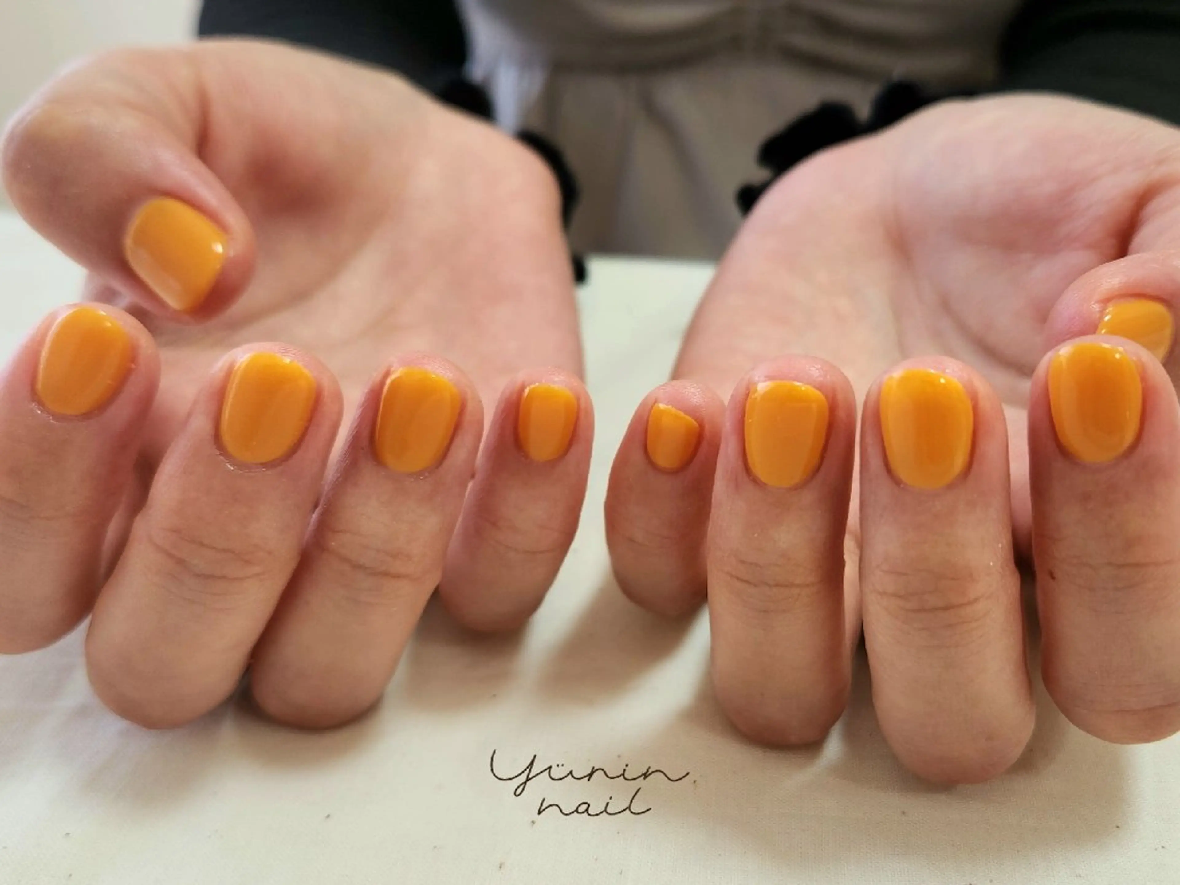 ネイル ワンカラーネイル オレンジ ショートネイル ハンドネイル ショートネイル専門 yurin nailのネイルデザイン