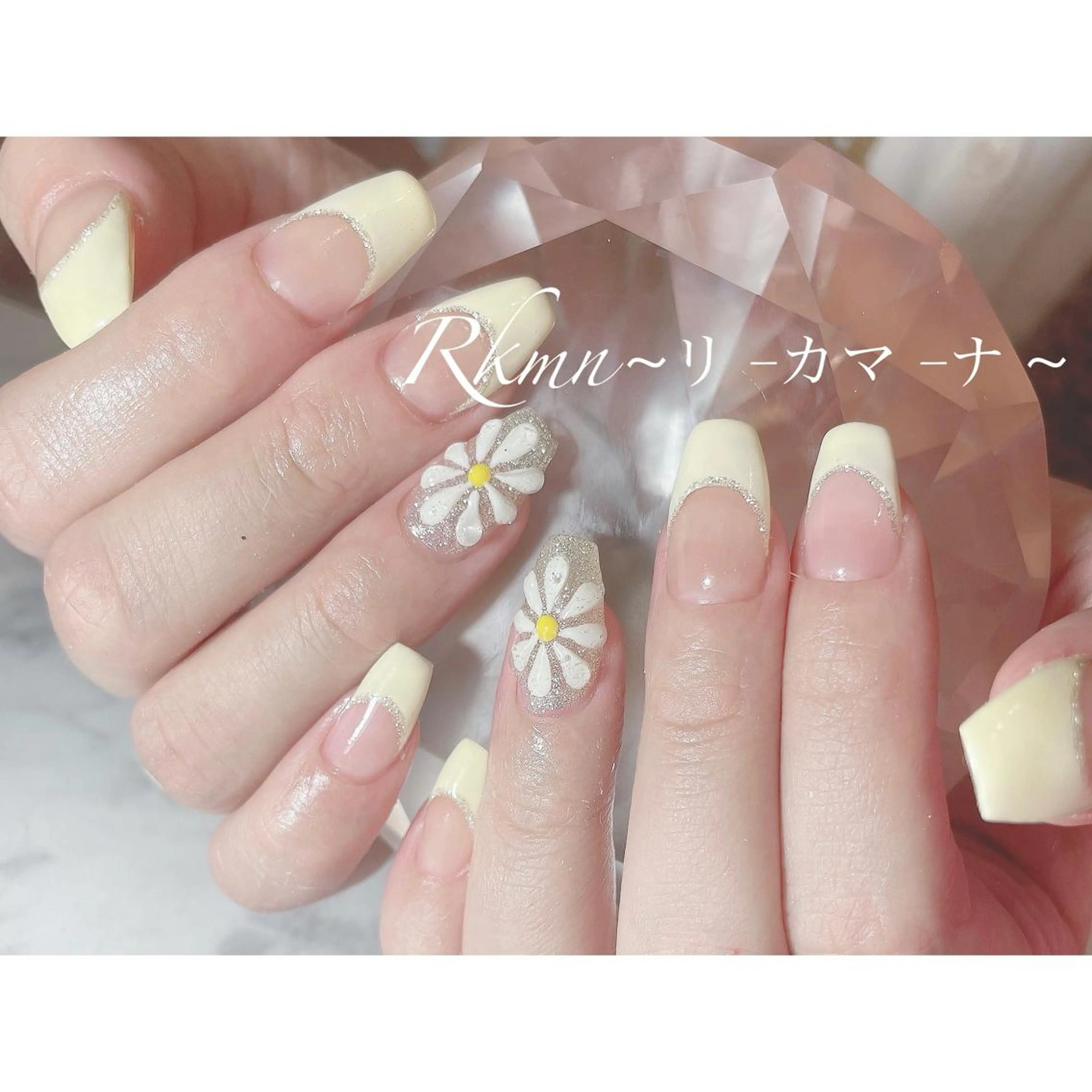 イエロー #フレンチ #ぷっくりフラワーネイル #ネイリスト