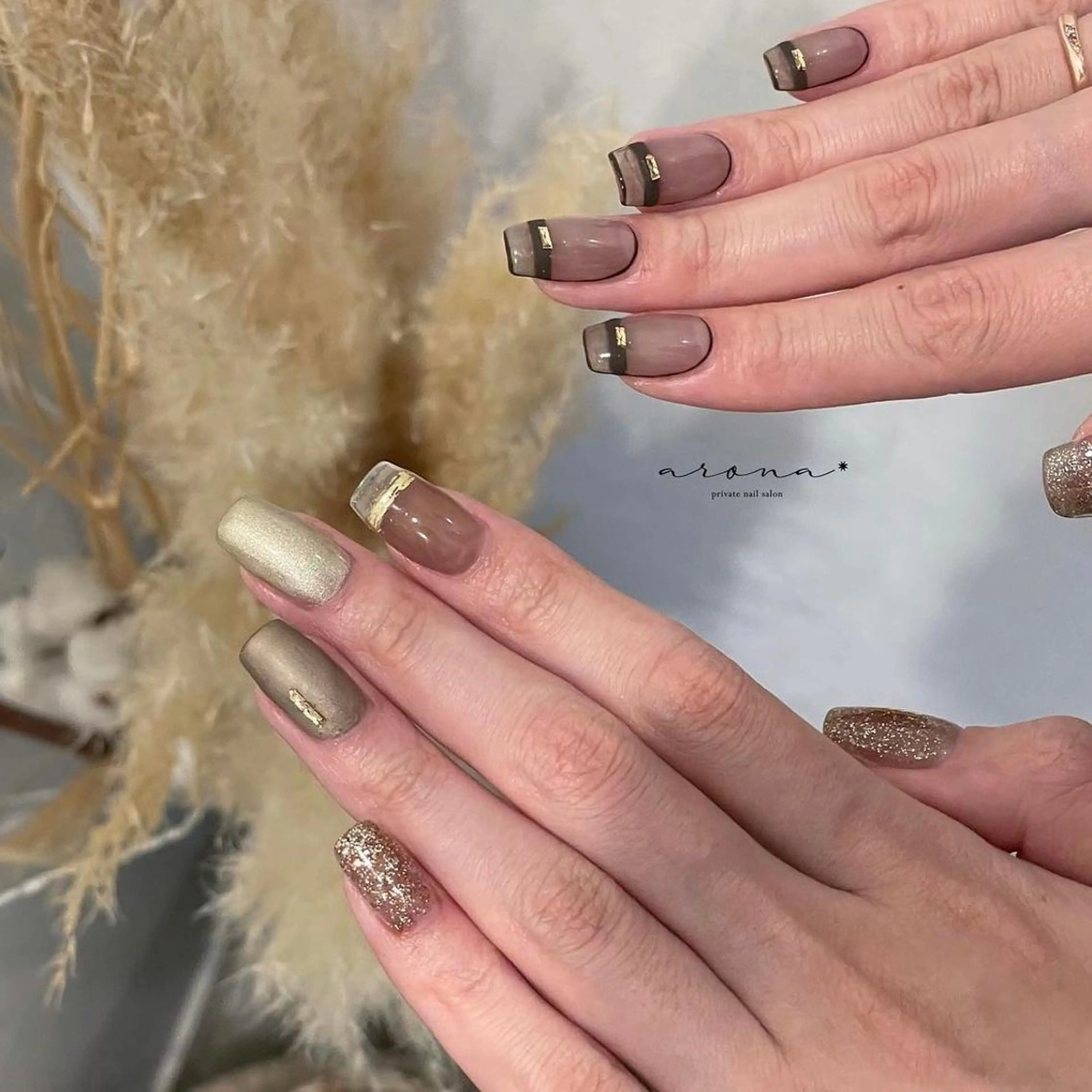 ネイル ブラウン ハンドネイル nail salon ✷aronaのネイルデザイン