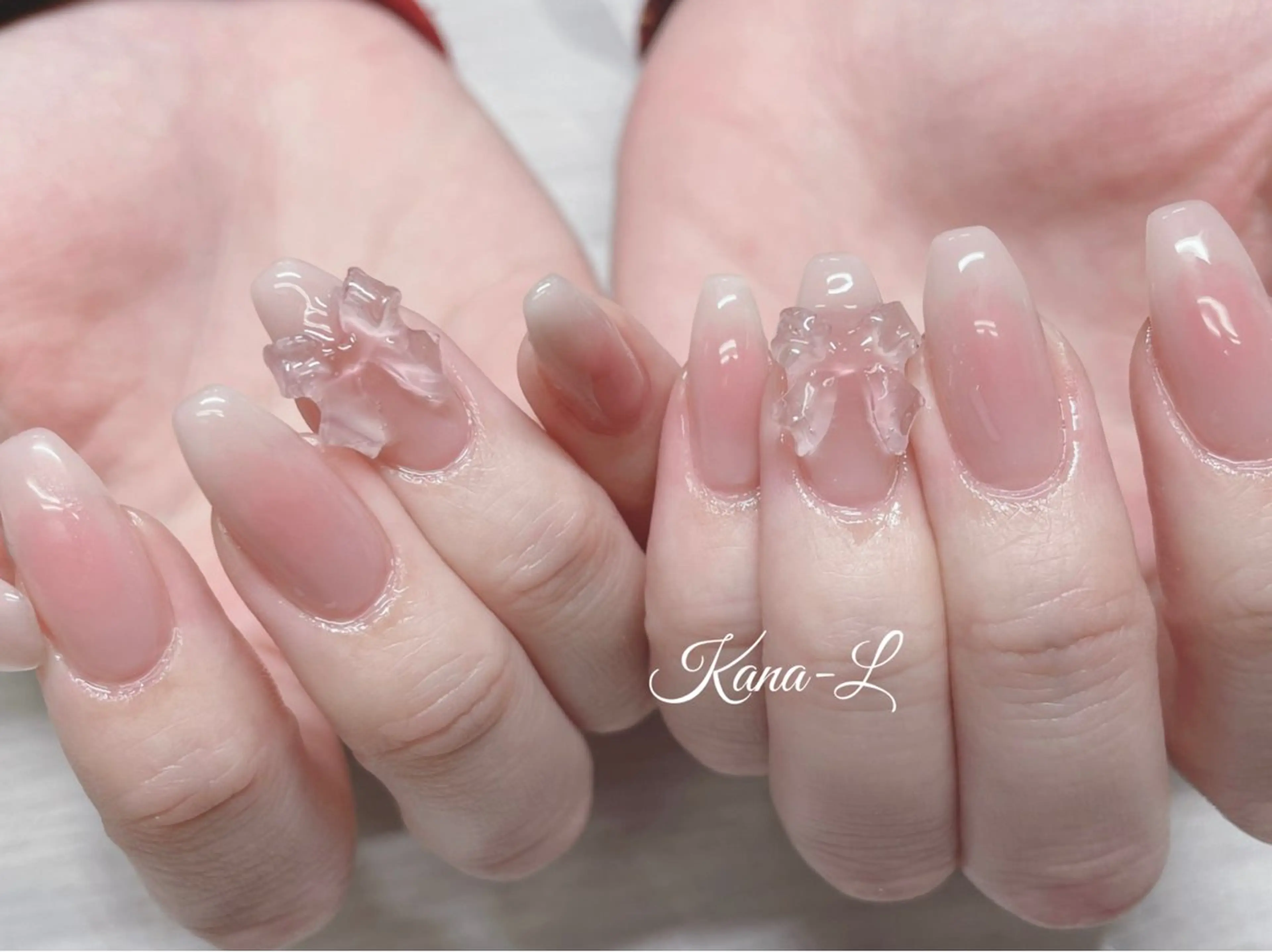 ネイル チークネイル ジェルネイル 韓国ネイル パラジェル リボン 芦辺 香奈のネイルデザイン