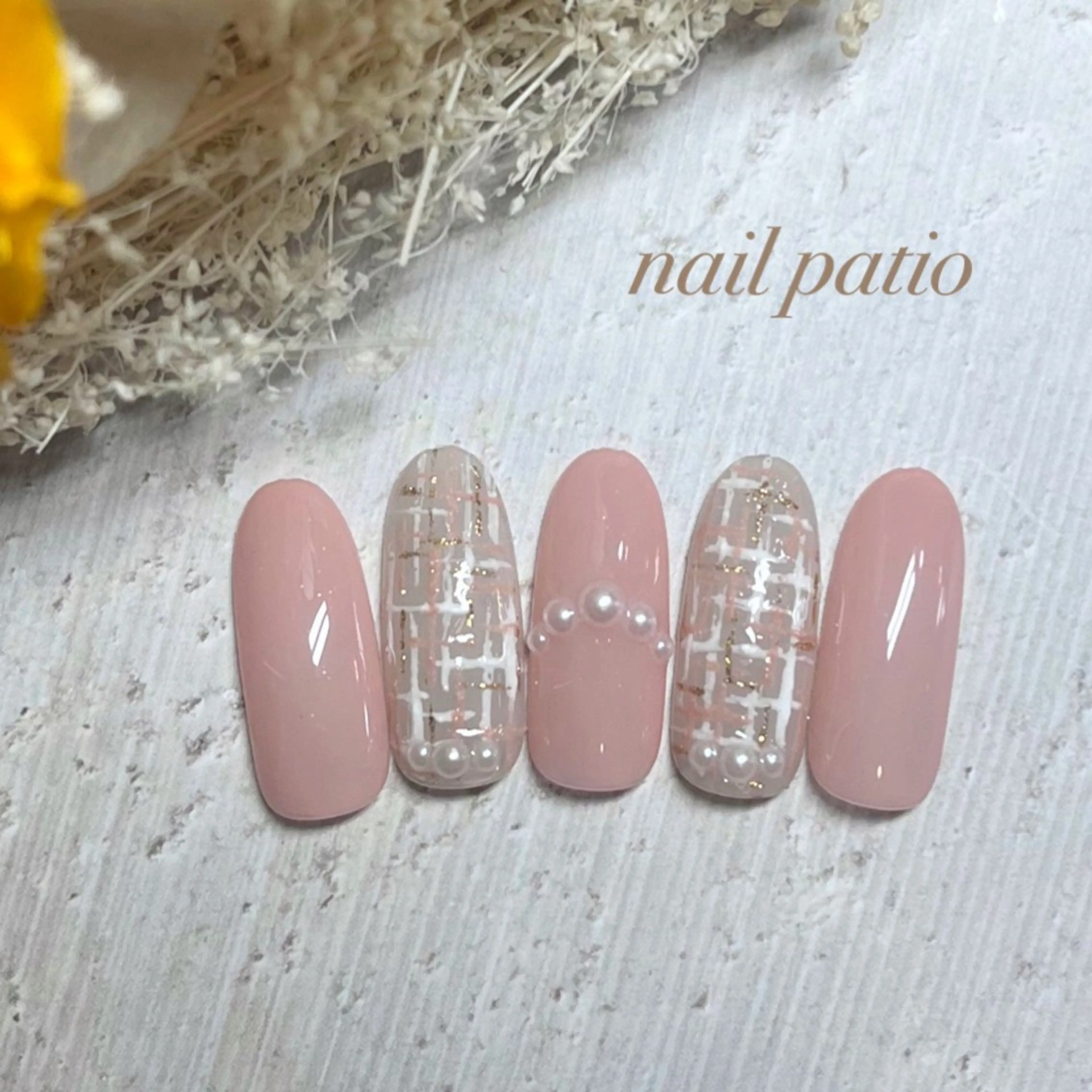 ネイル ピンク ツイードネイル ハンドネイル nail patio yukiのネイルデザイン