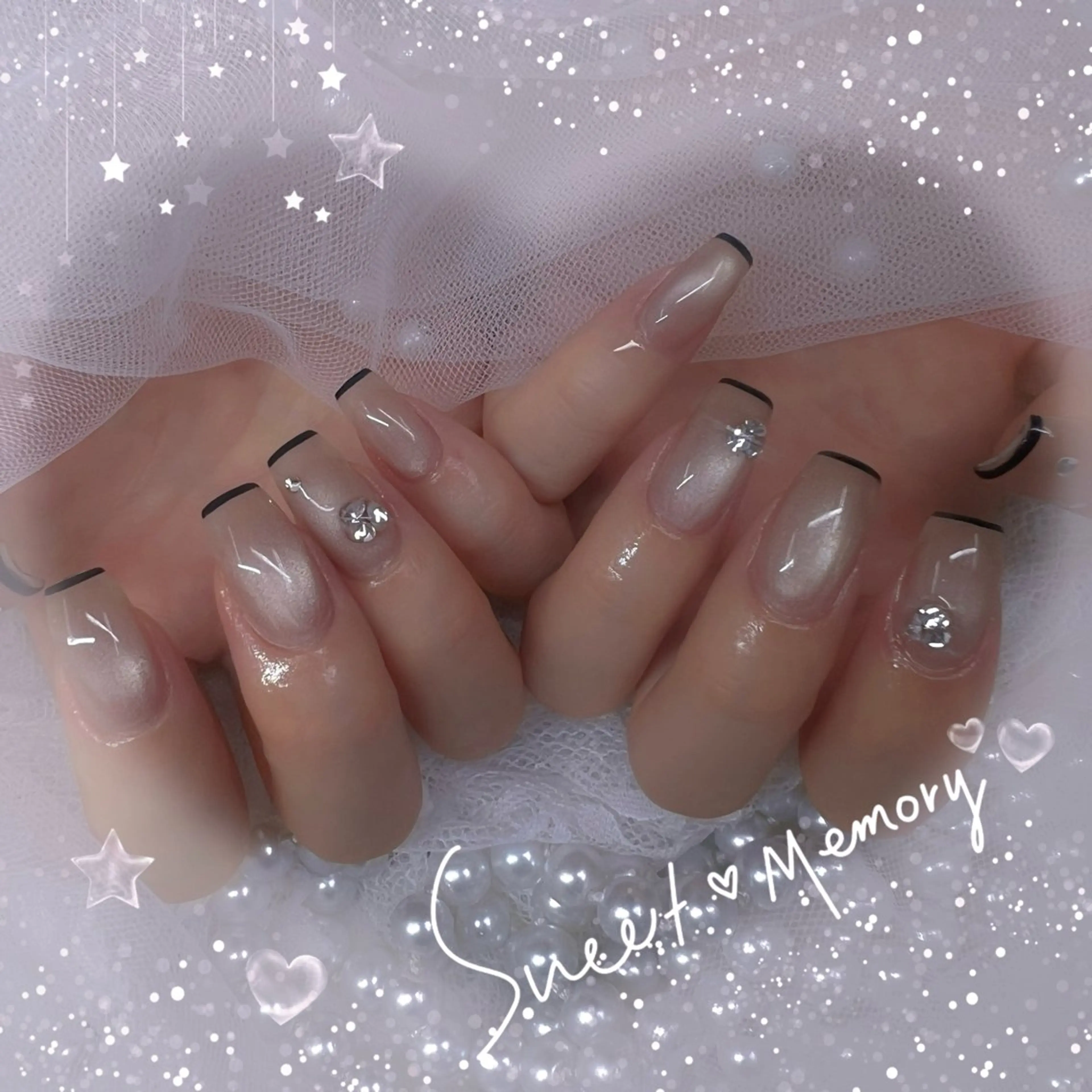 ネイル チークネイル フレンチネイル ガーリー ガラスフレンチ グラデーション ハンドネイル Chill Nailsalonのネイルデザイン