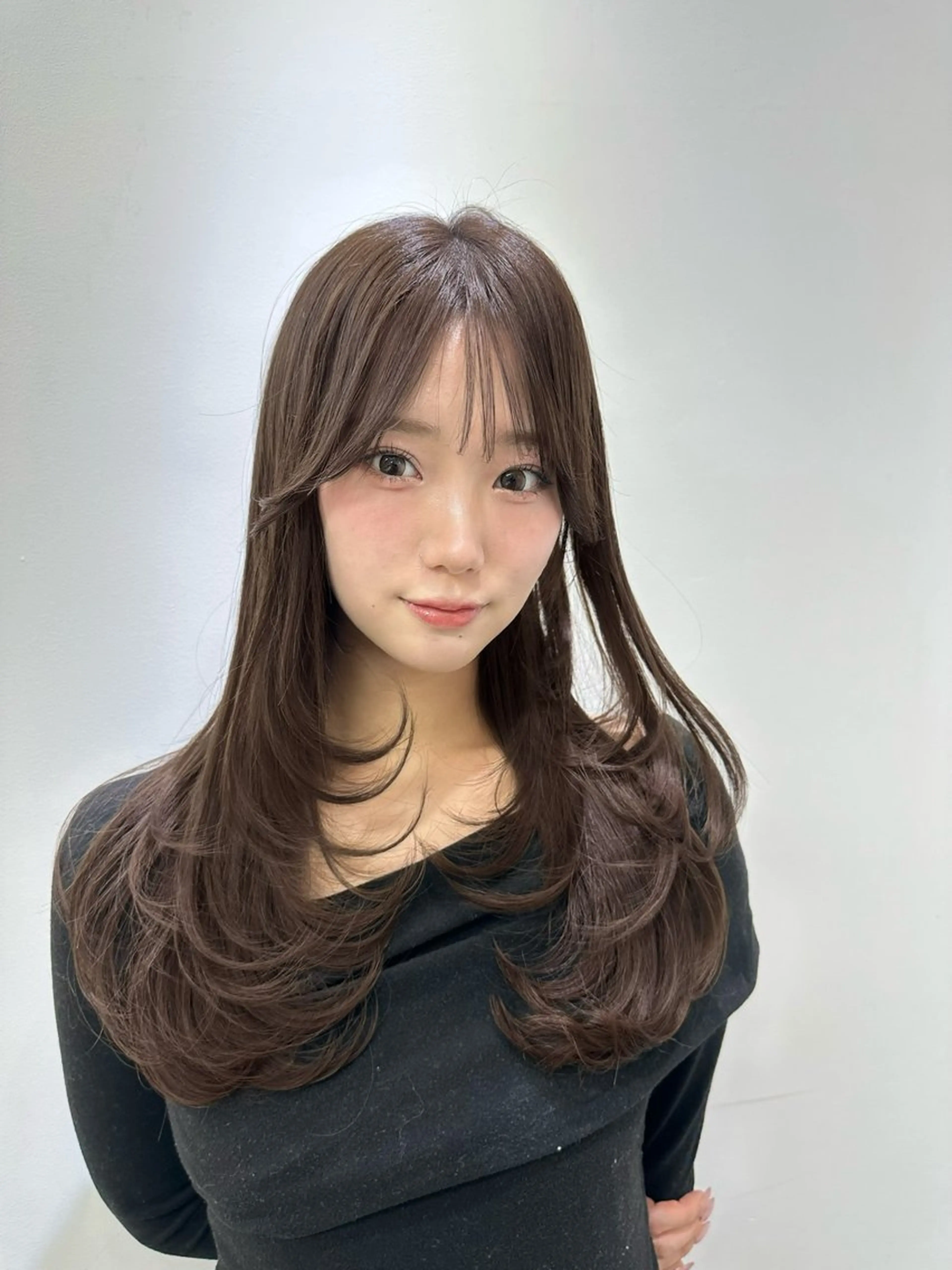 ロング カラー カット ヘアカラー トリートメント レイヤー オリーブ/ ベージュ/添田晃基のヘアスタイル