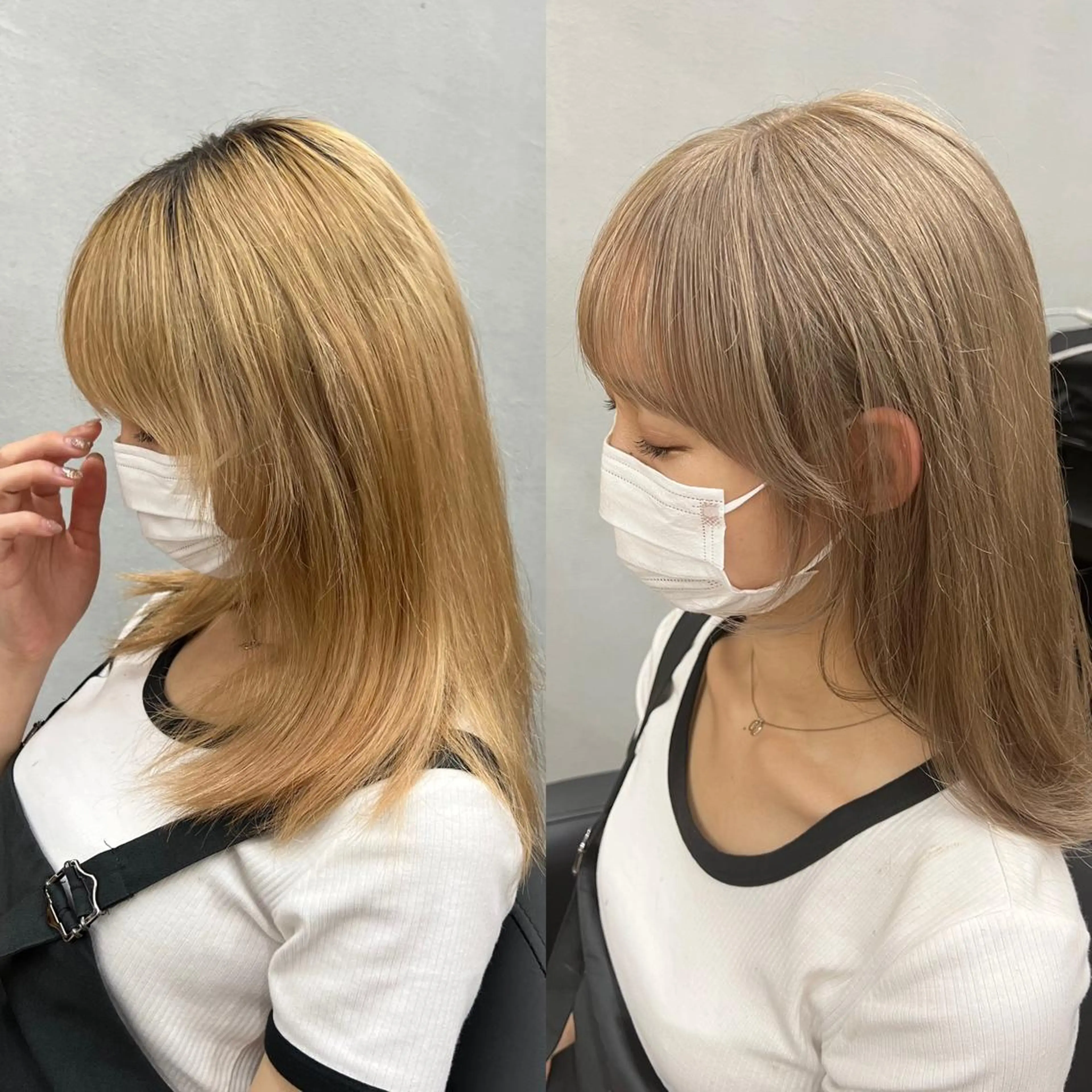 ミディアム カラー ブリーチ デザインカット カット ヘアカラー トリートメント お顔まわりカット🌱 emo.村松泉綺のヘアスタイル