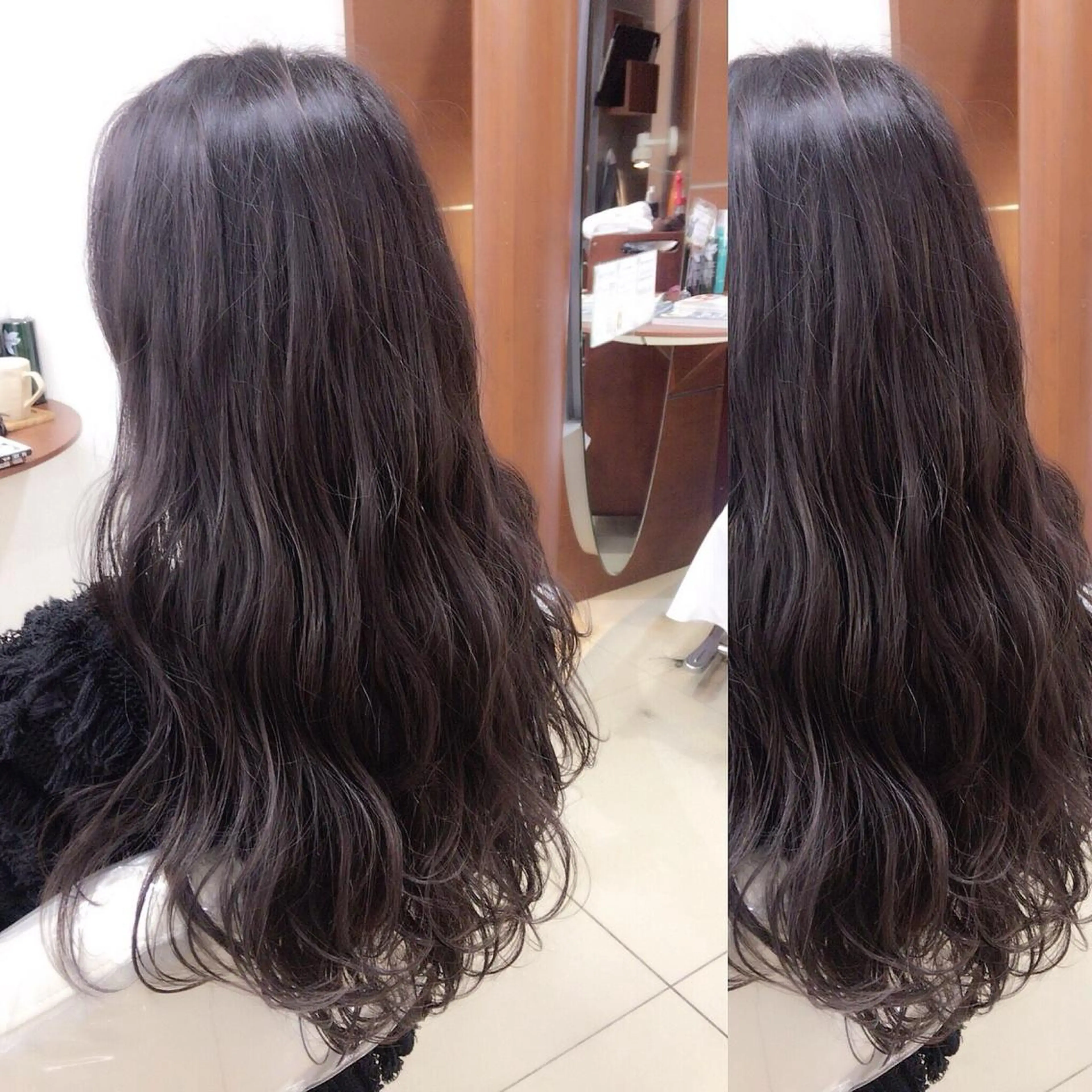 ロング 髪質改善 縮毛矯正 トリートメント 酸熱トリートメント ヘアカラー トリートメント コテ巻き風パーマ 河島恭平のヘアスタイル