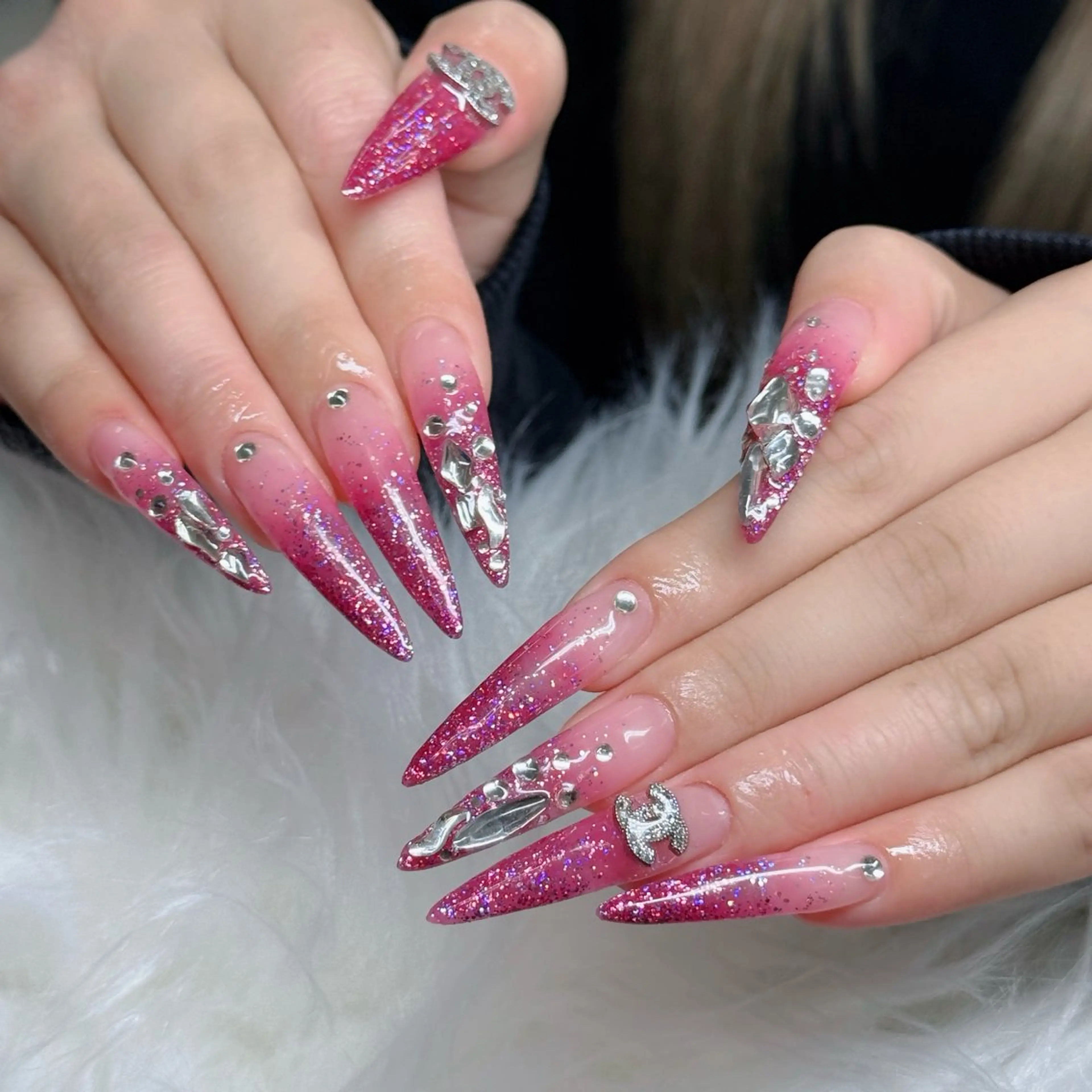 ネイル ロングネイル マグネットネイル リボン 夏ネイル スーパーロングネイル Hani Nail Salonのネイルデザイン