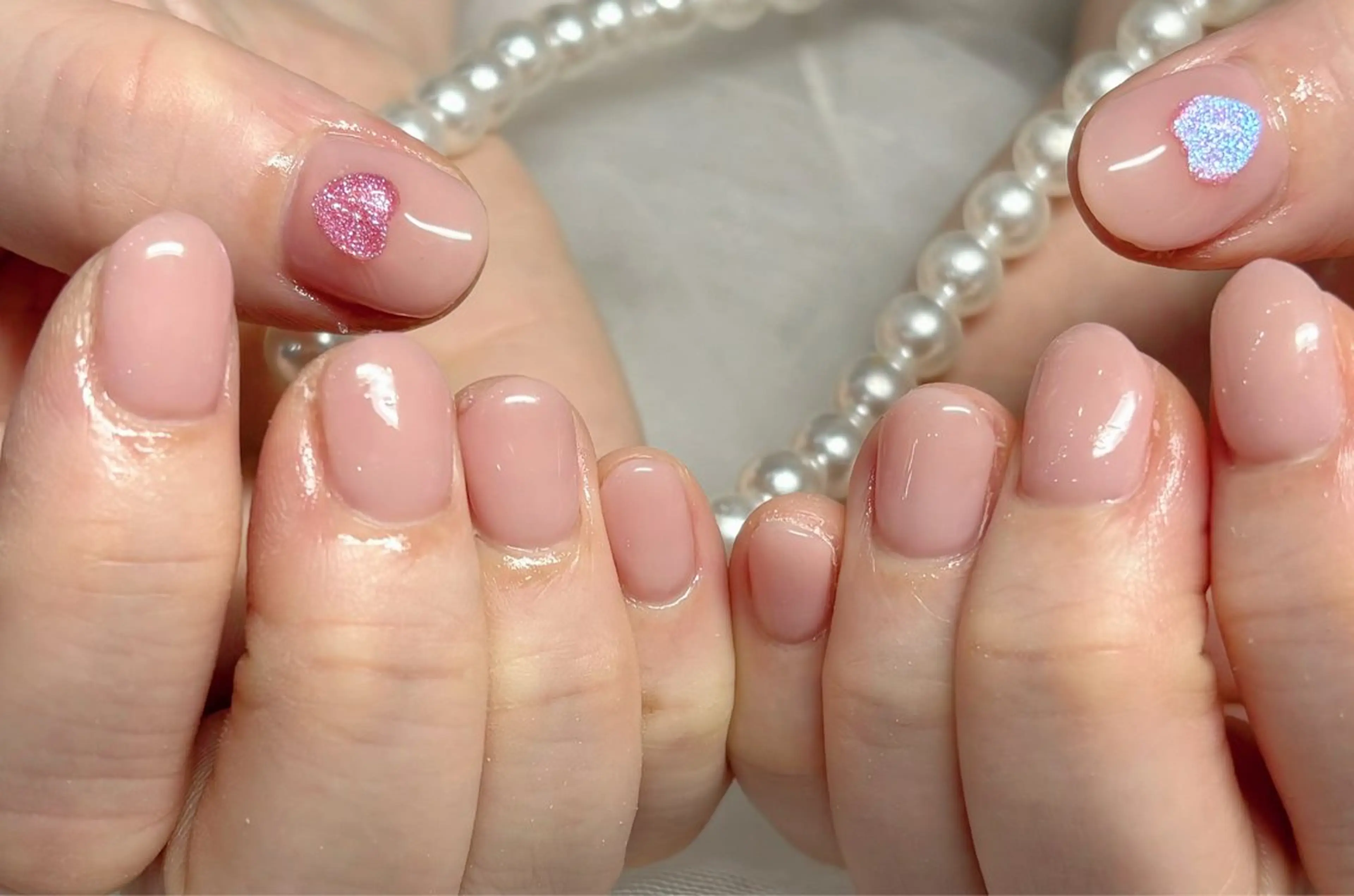ネイル ハート ワンカラーネイル ピンク ピンクベージュ SUI nail所属・SUI nailのネイルデザイン