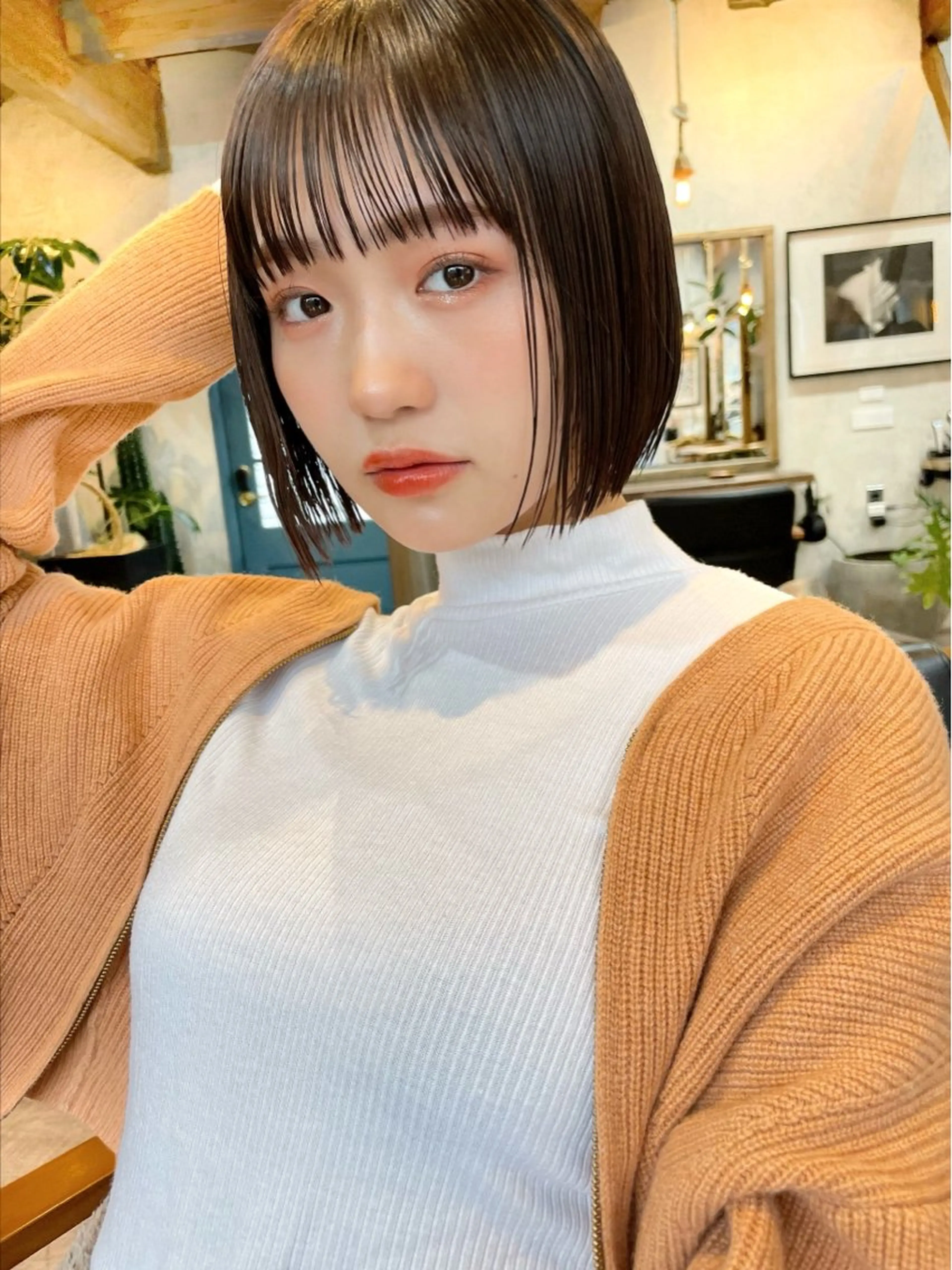 ショート ボブレイヤー ボブ くびれヘア 顔周りカット 韓国風ヘア カット 縮毛矯正 トリートメント 結べるレイヤーボブ くびれLady表参道のヘアスタイル