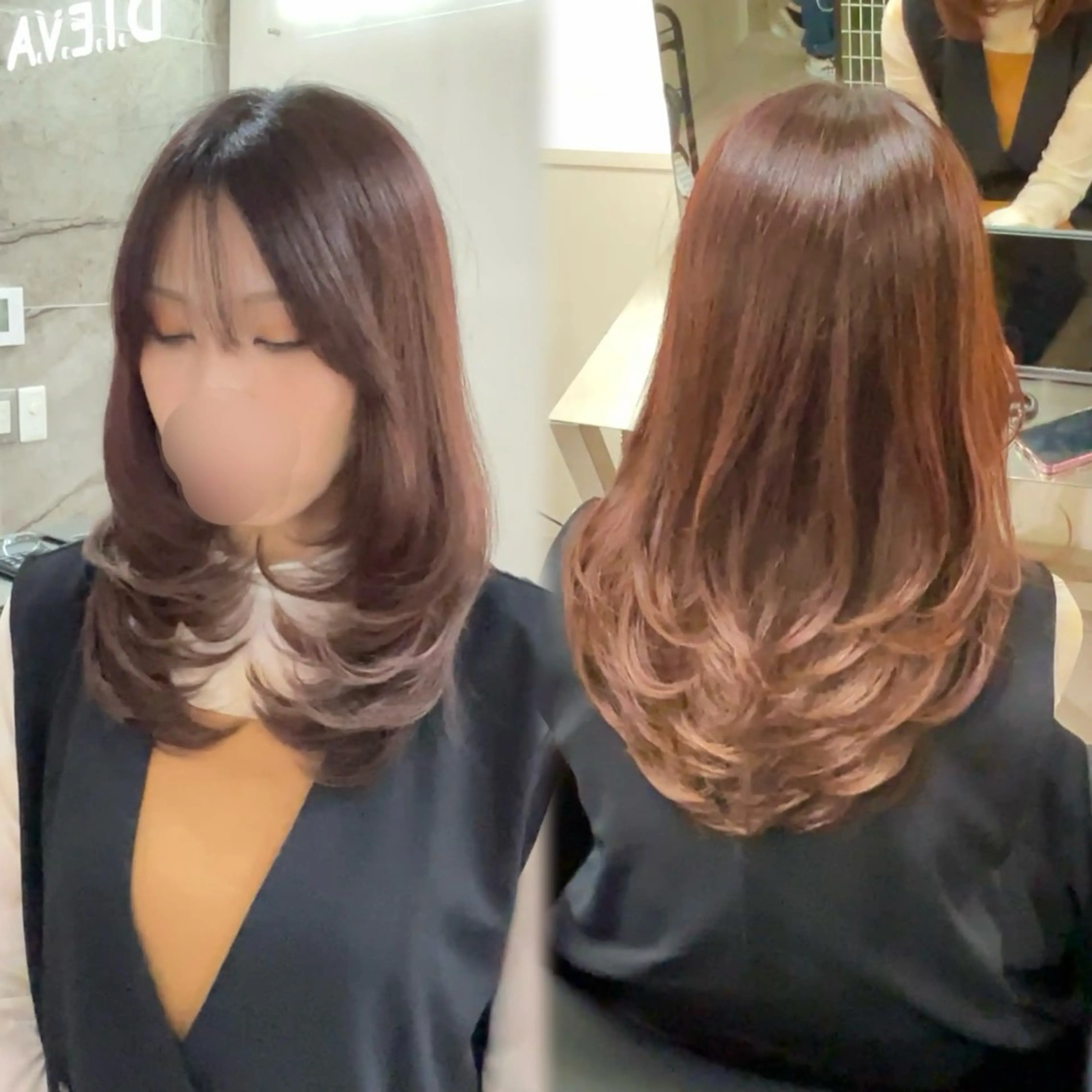 ミディアム カット ヘアカラー D.I.E.V.A 渋谷所属・✨小顔レイヤー/ 中性ウルフ/清野龍平のヘアスタイル