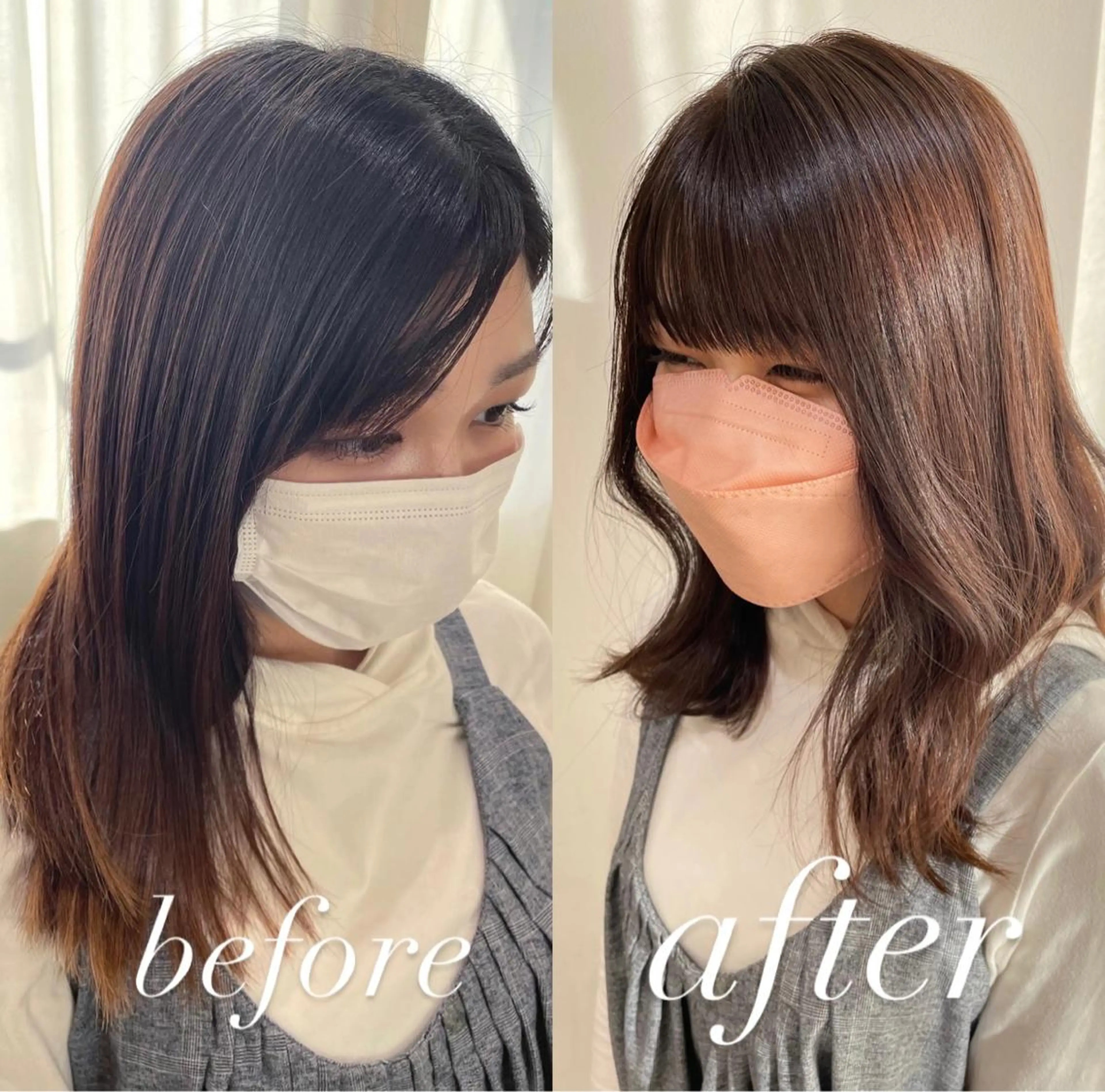 セミロング カラー ベージュカラー 透明感カラー くびれヘア カット ヘアカラー トリートメント 過去一の柔髪ヘア 🌿IVYjoureのヘアスタイル
