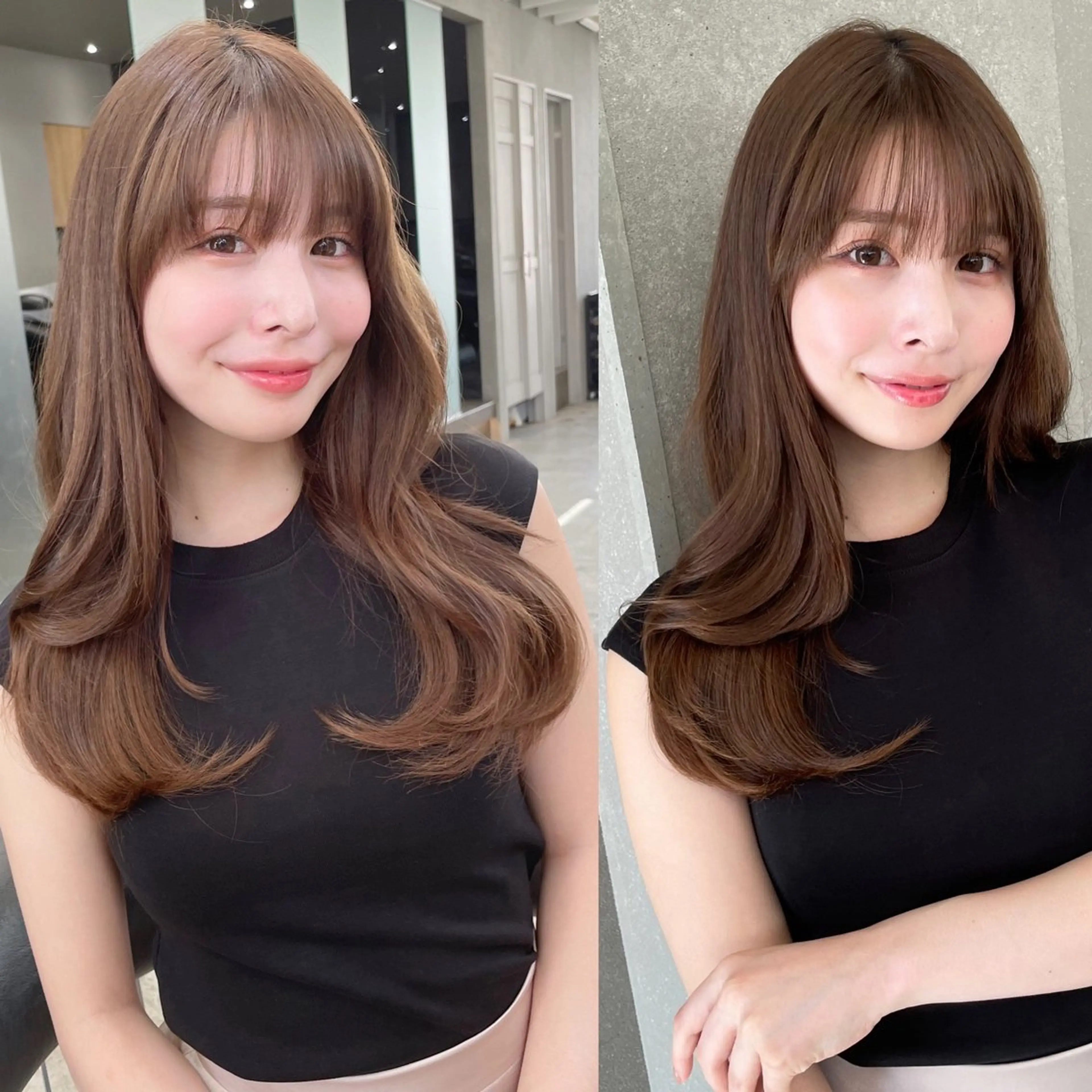 セミロング カット ヘアカラー トリートメント 山本翔一郎 韓国顔周りレイヤーのヘアスタイル