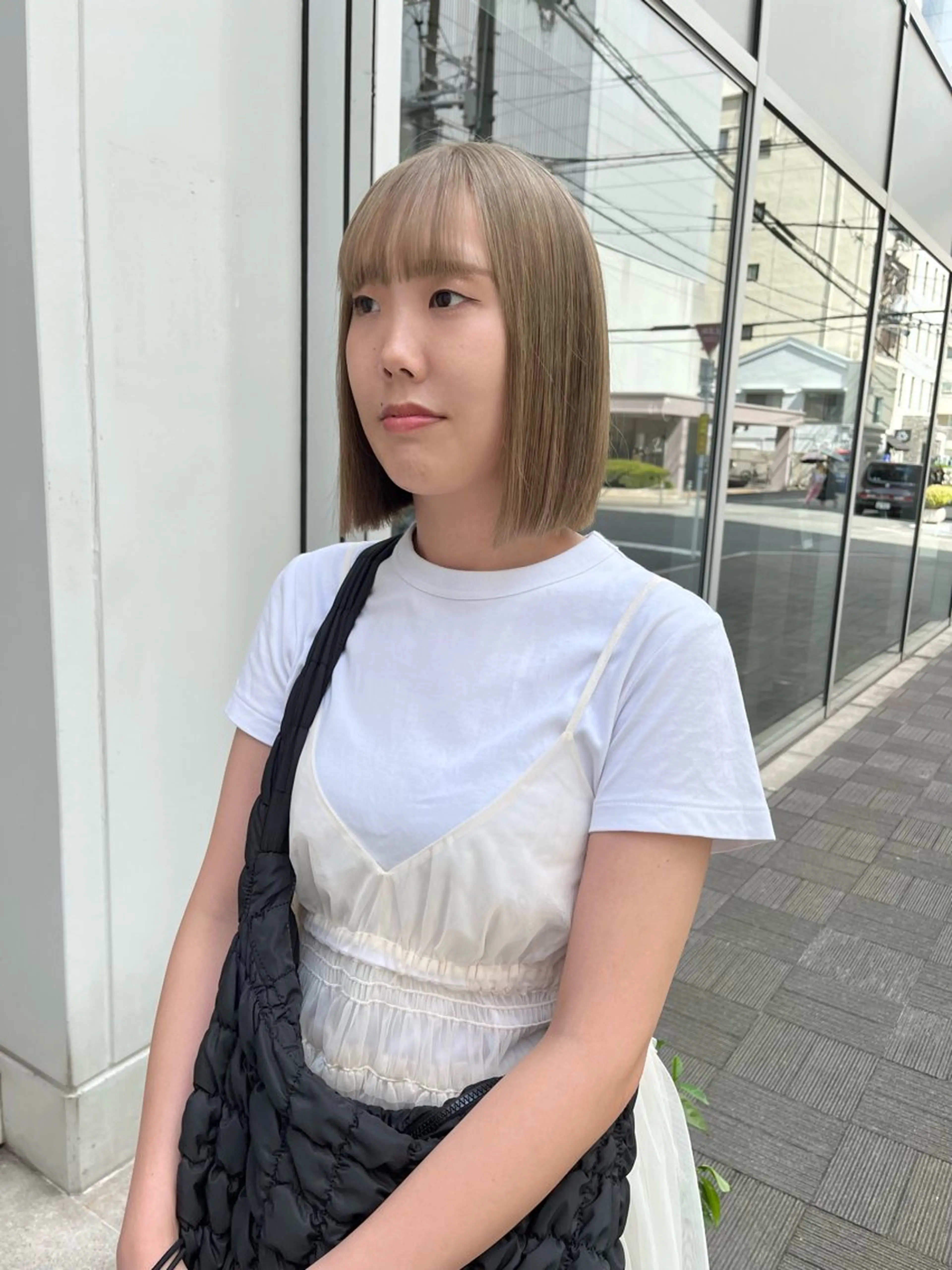ミディアム カラー ベージュカラー ハイトーンカラー ミルクティーベージュ ボブ カット ヘアカラー ショート/パーマ/ カラー/FUKOのヘアスタイル