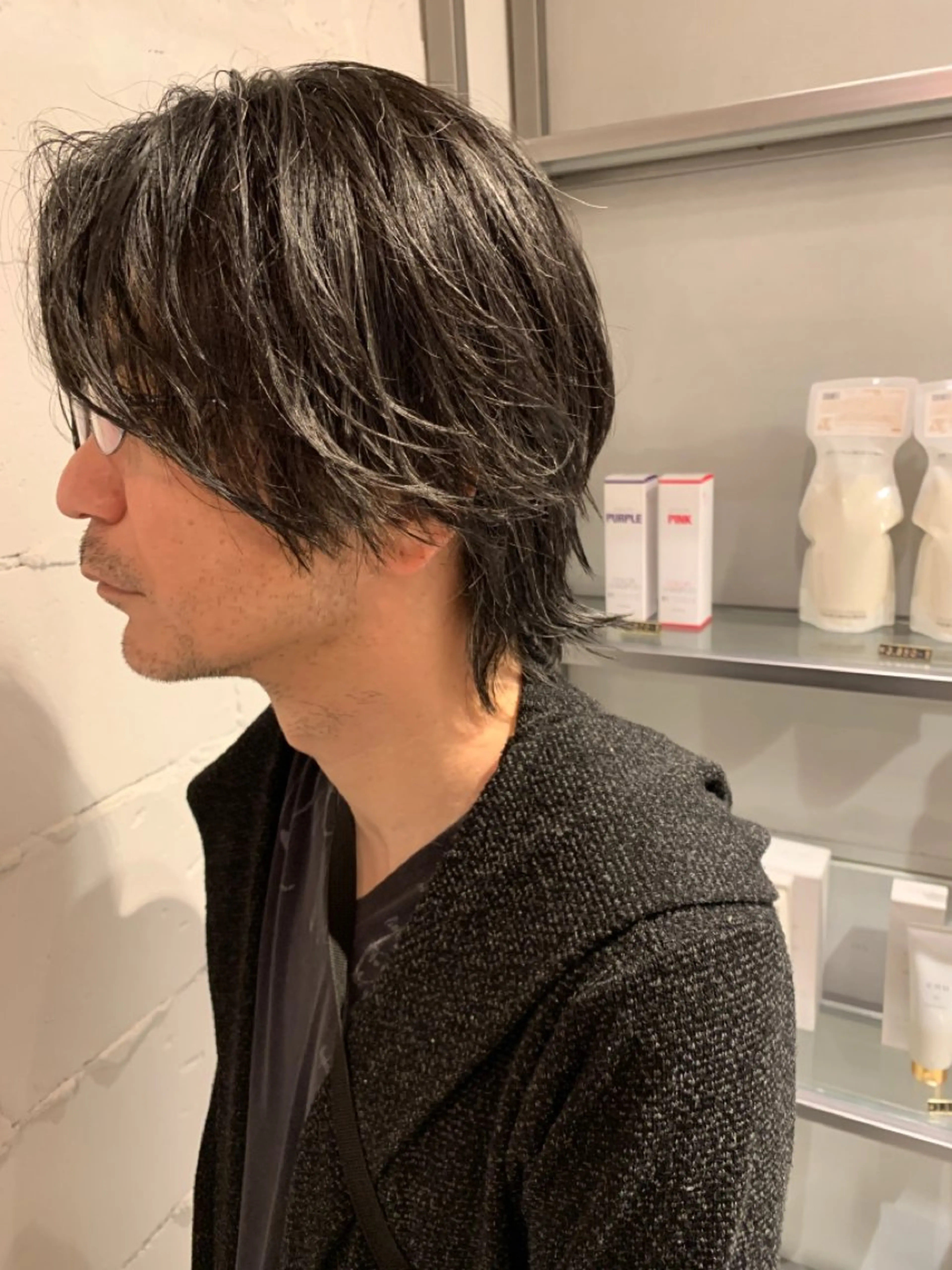 ミディアム ヘアアレンジ メンズ メンズウルフカット ウルフカット カット 🌈難波🌈ベージュ カラー【ヒロム】のヘアスタイル
