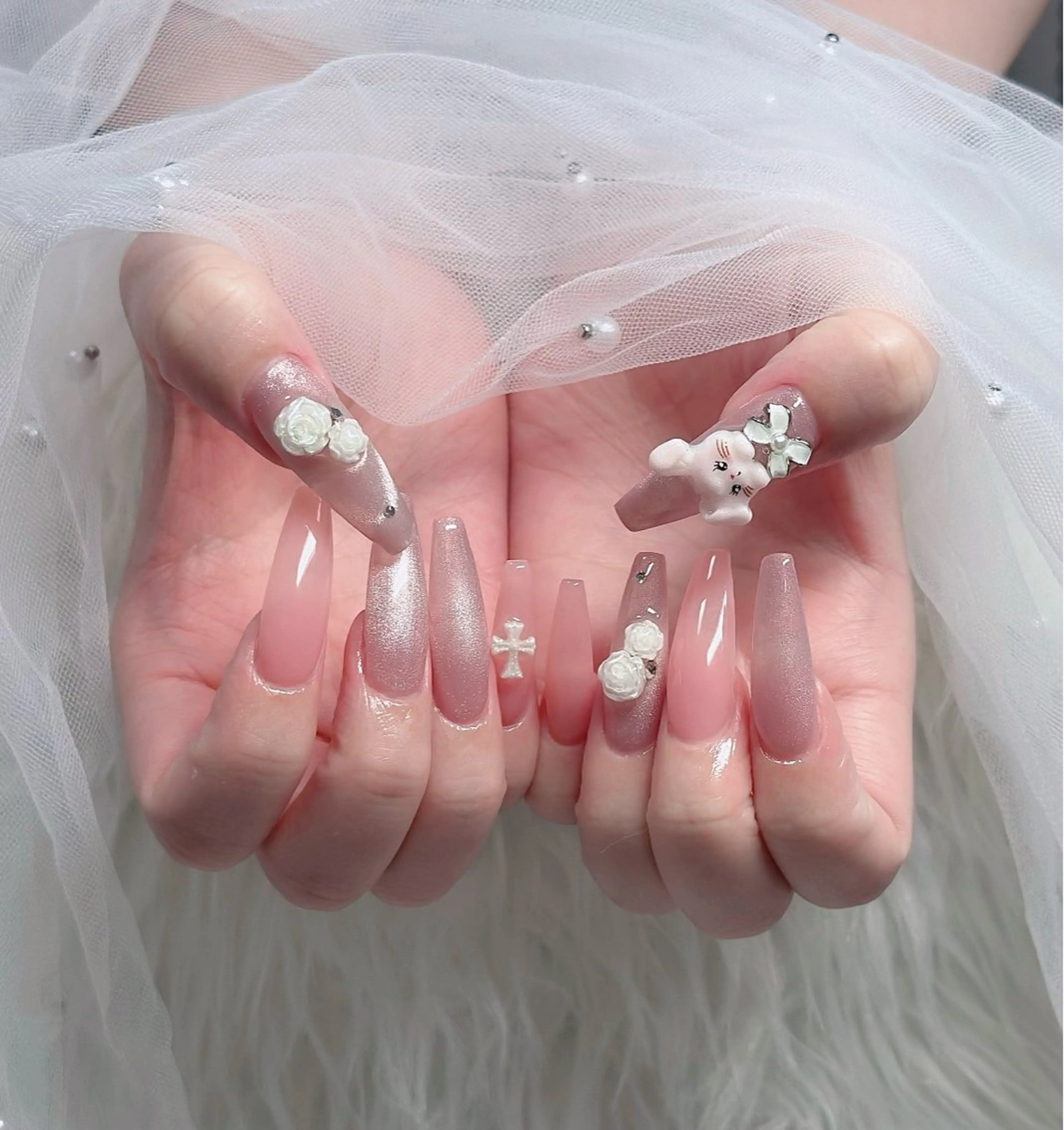 ネイル ハート キラキラネイル リボン ハンドネイル キノコ H.babynailのネイルデザイン