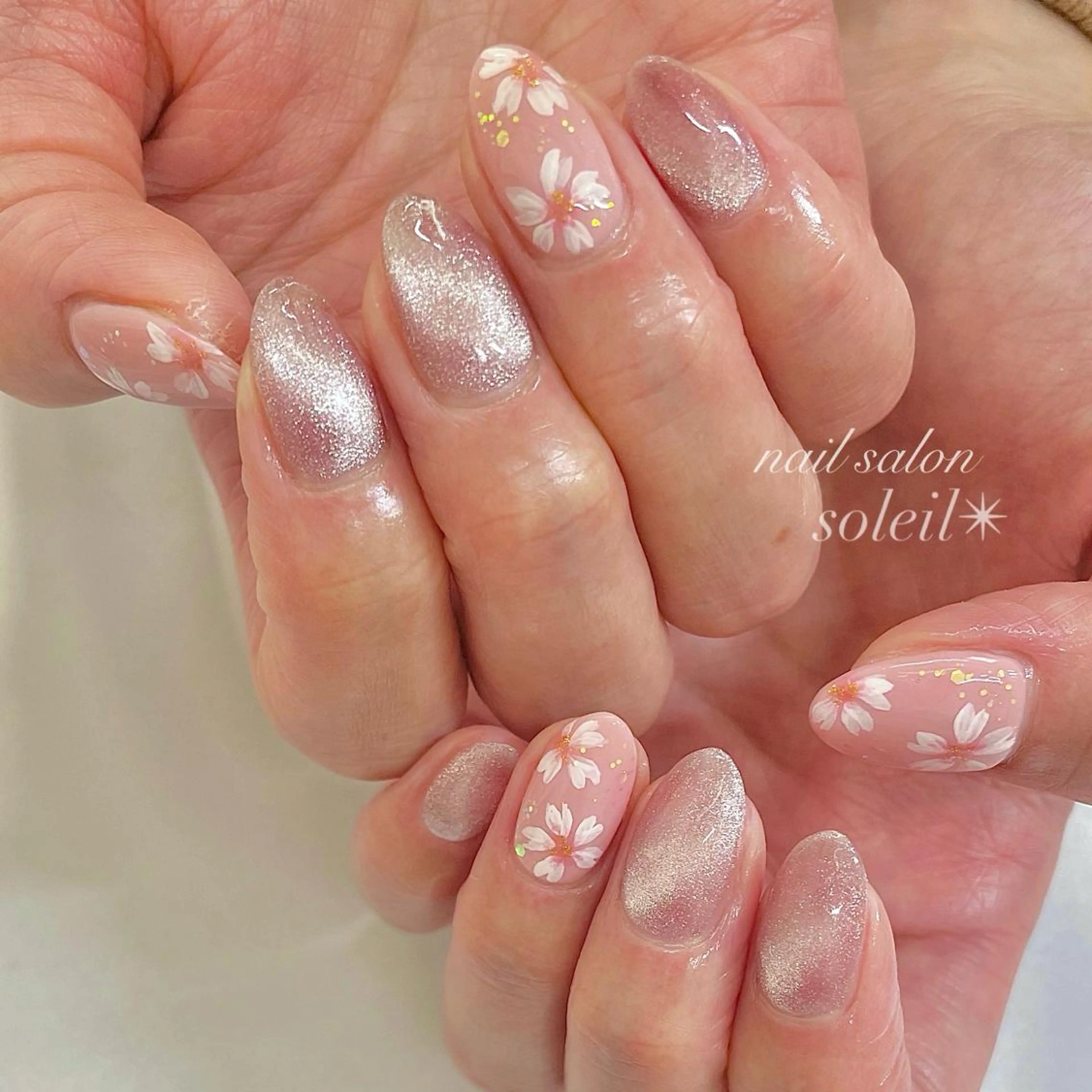 ネイル アートネイル 桜ネイル フラッシュネイル フラワーネイル ジェルネイル 粟津 美紀のネイルデザイン