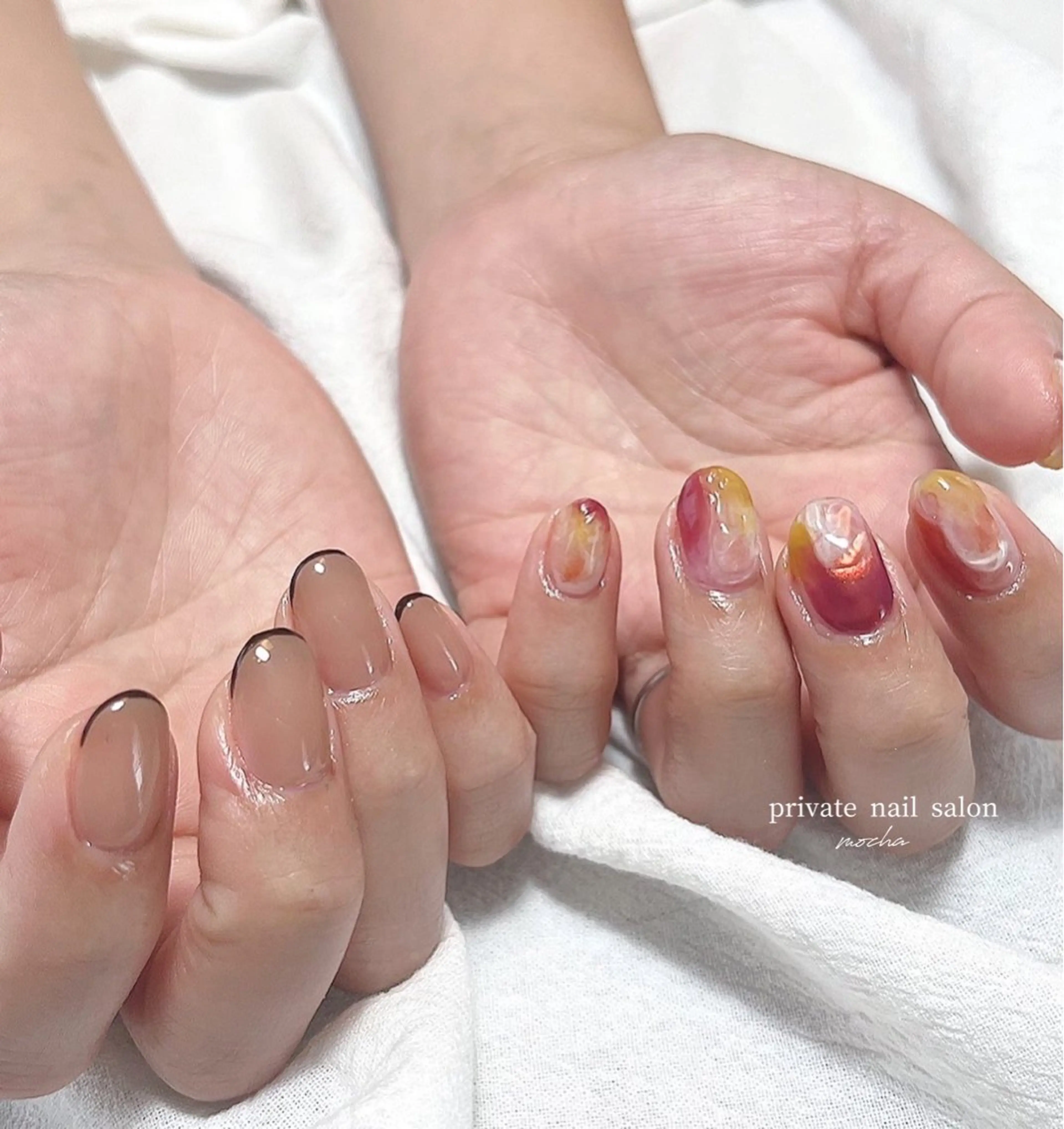 ネイル カジュアル チークネイル フレンチネイル ジェルネイル マグネットネイル ハンドネイル mocha nailのネイルデザイン