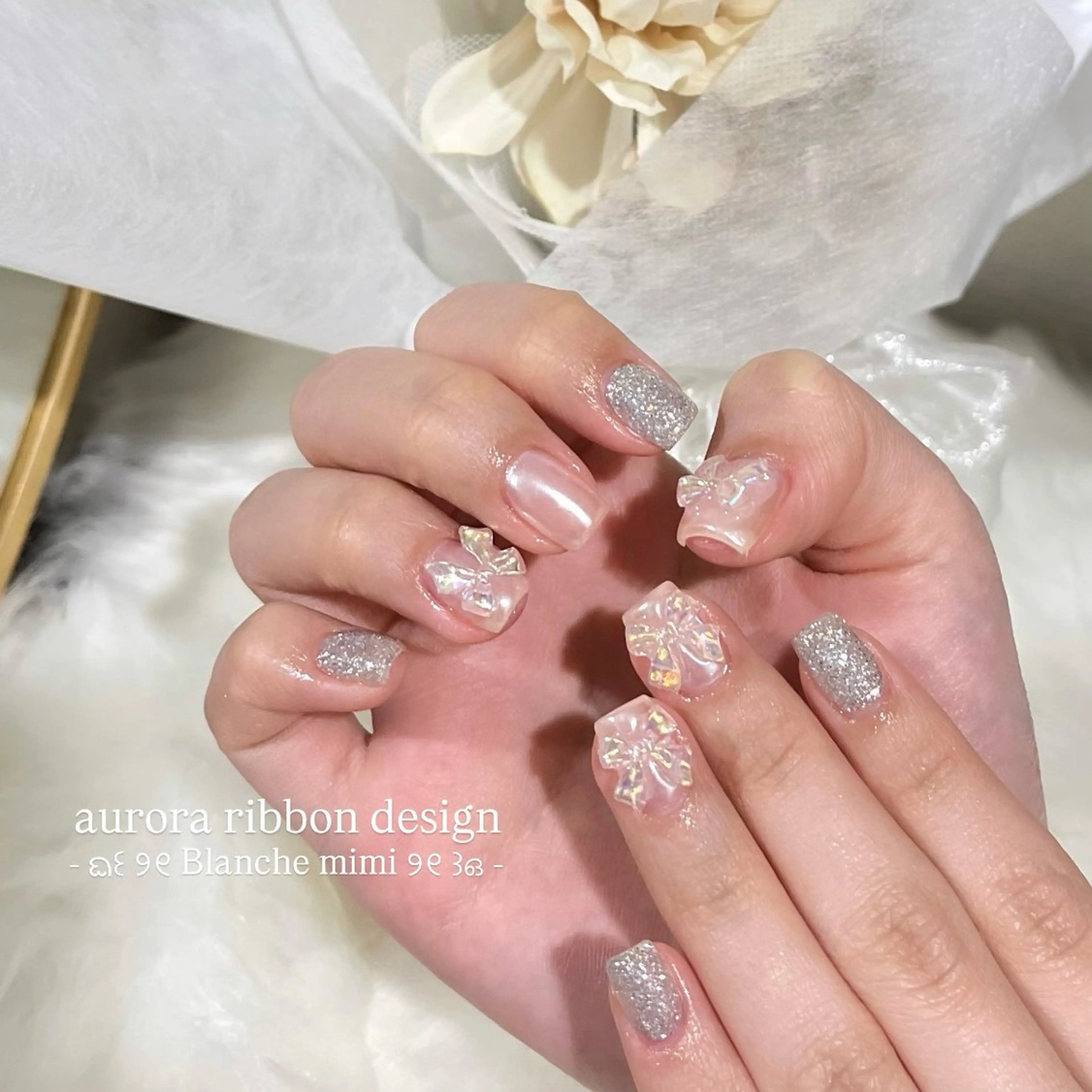 ネイル リボン ハンドネイル Blanche mimi所属・Blanche mimi.u_aのネイルデザイン