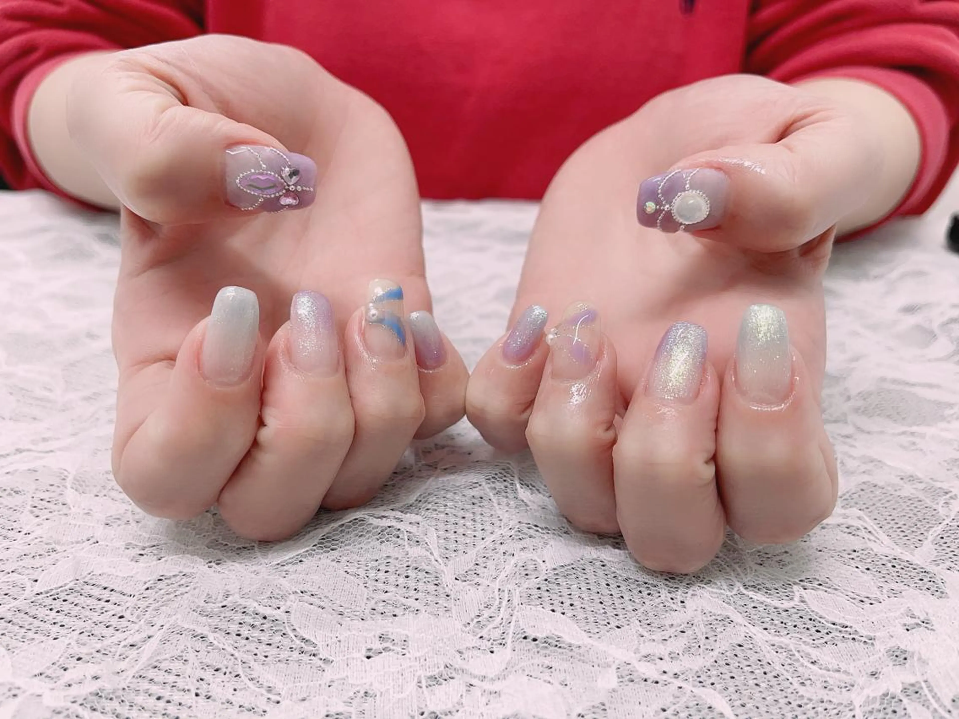 ネイル ブルー ジェルネイル グラデーション ハンドネイル nail  salon  AI所属・nail salon AIのネイルデザイン