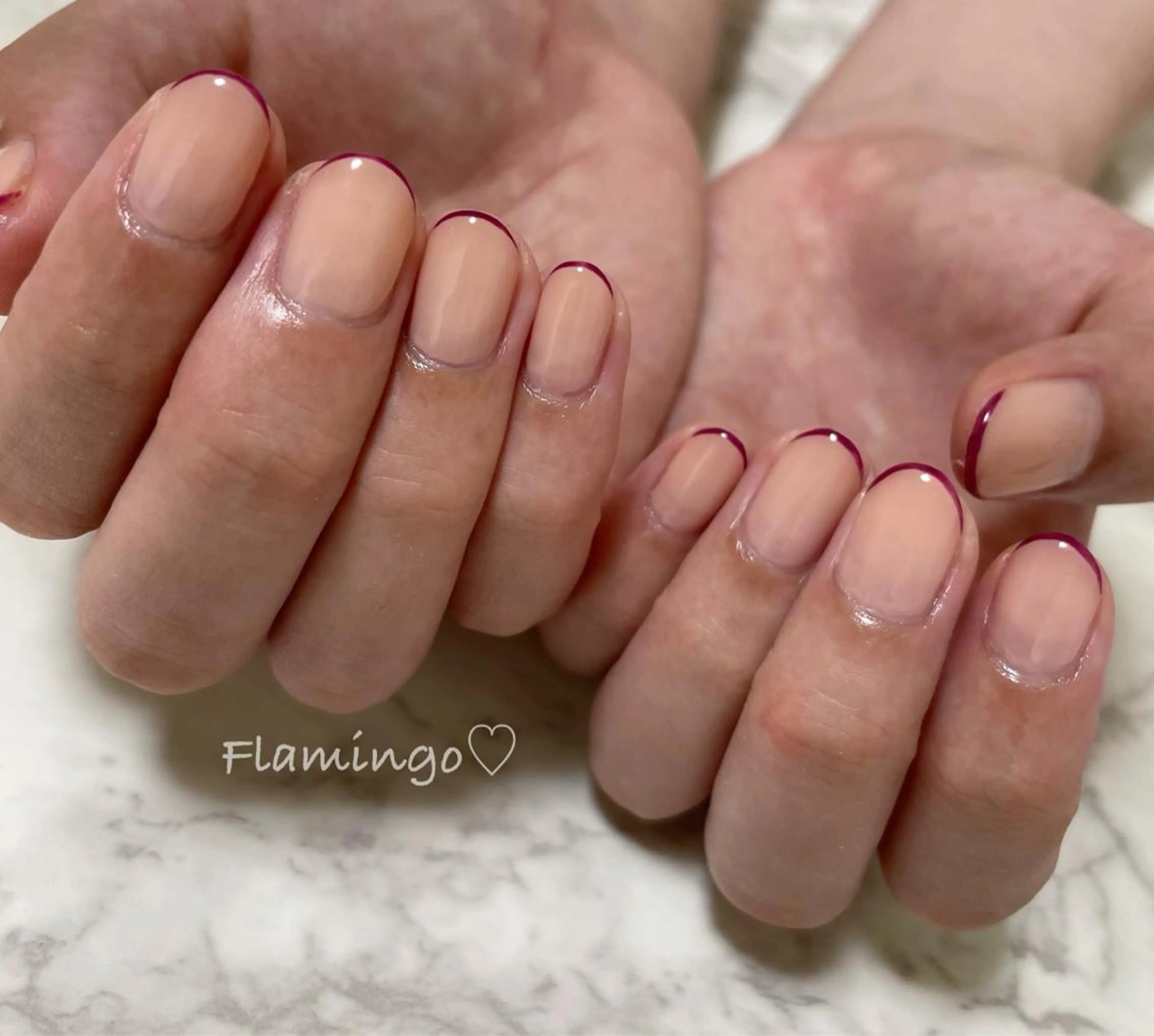 ネイル フレンチネイル ジェルネイル シンプルネイル 夏ネイル シンプル／上品／爪育 ☺︎Flamingoのネイルデザイン