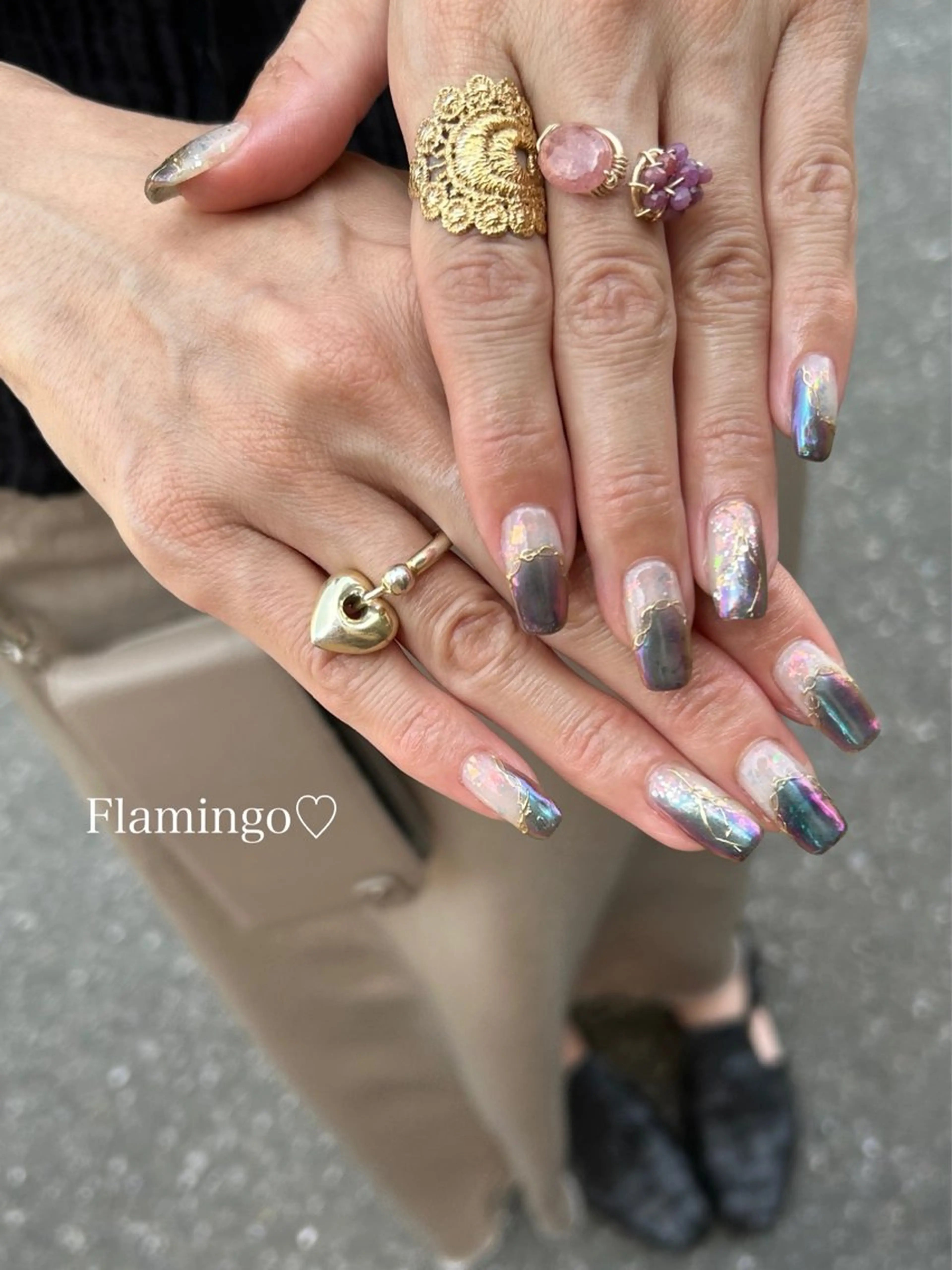 ネイル フレンチネイル ミラーネイル ニュアンスネイル シンプル／上品／爪育 ☺︎Flamingoのネイルデザイン