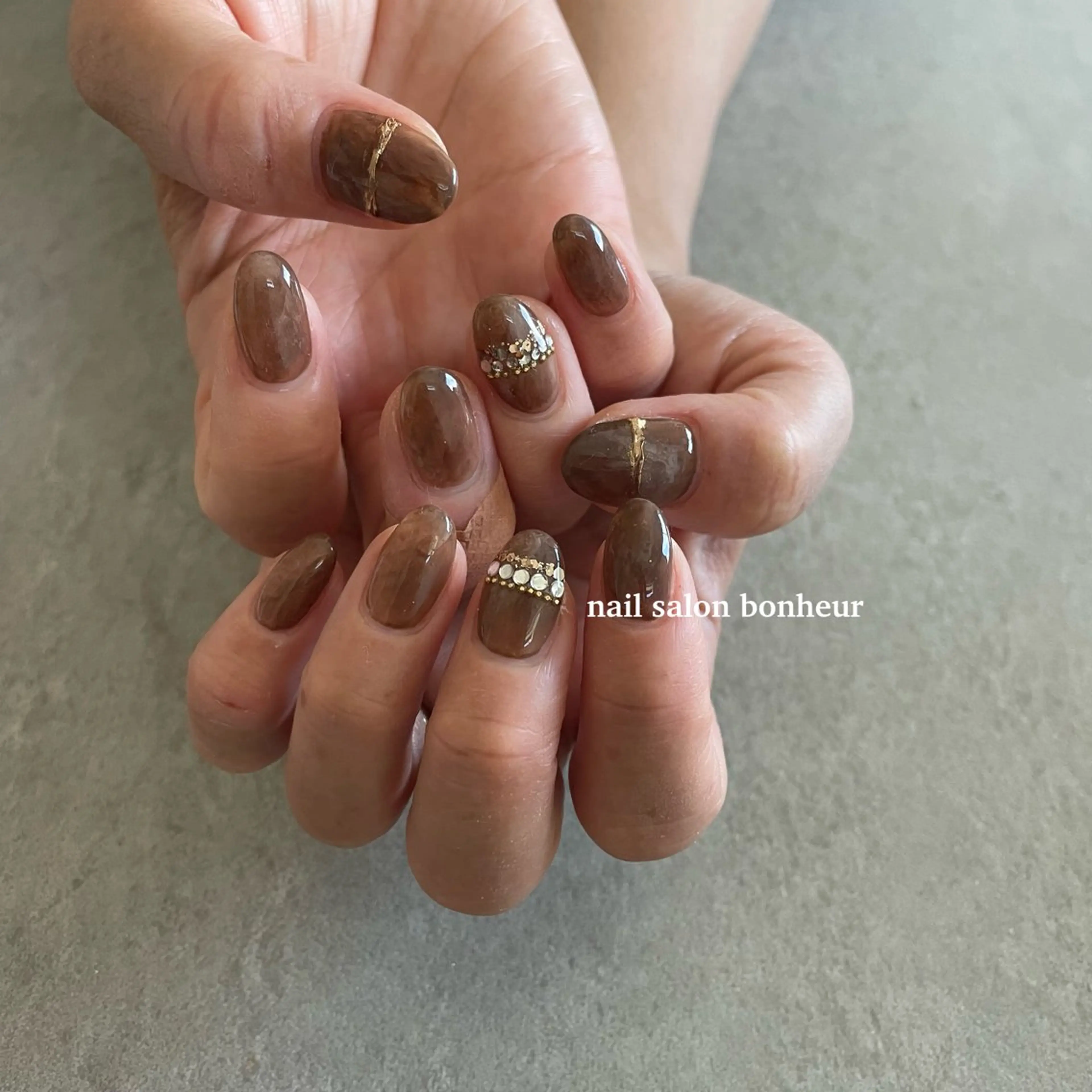 ネイル 長さ出し 大理石ネイル(マーブル) ハンドネイル nail salon bonheurのネイルデザイン