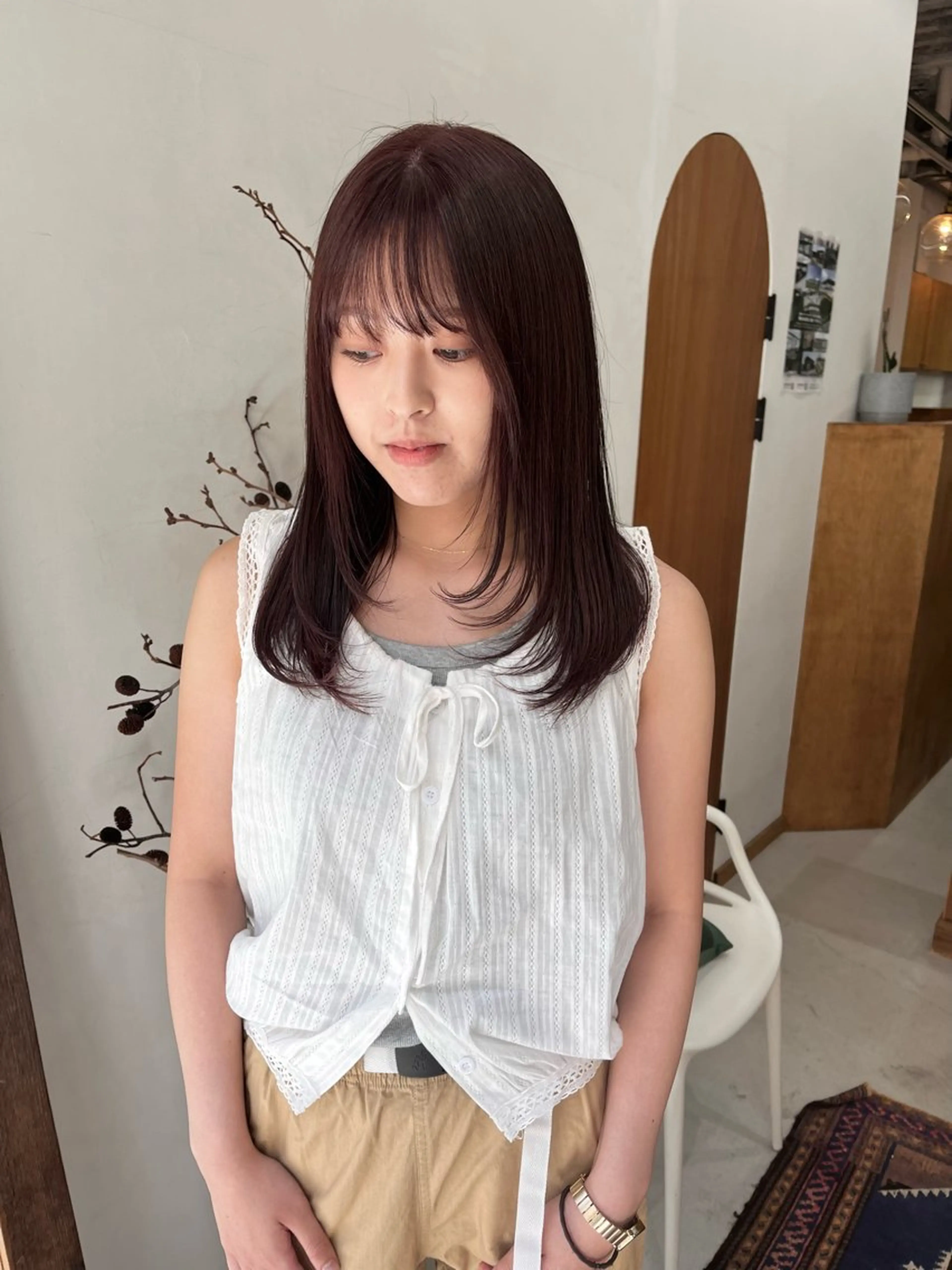 セミロング カラー ヘアアレンジ ブリーチ ダブルカラー ブリーチなしカラー レイヤーカット カット ヘアカラー トリートメント ena/ブリーチなし 暖色・ベージュ🎀のヘアスタイル