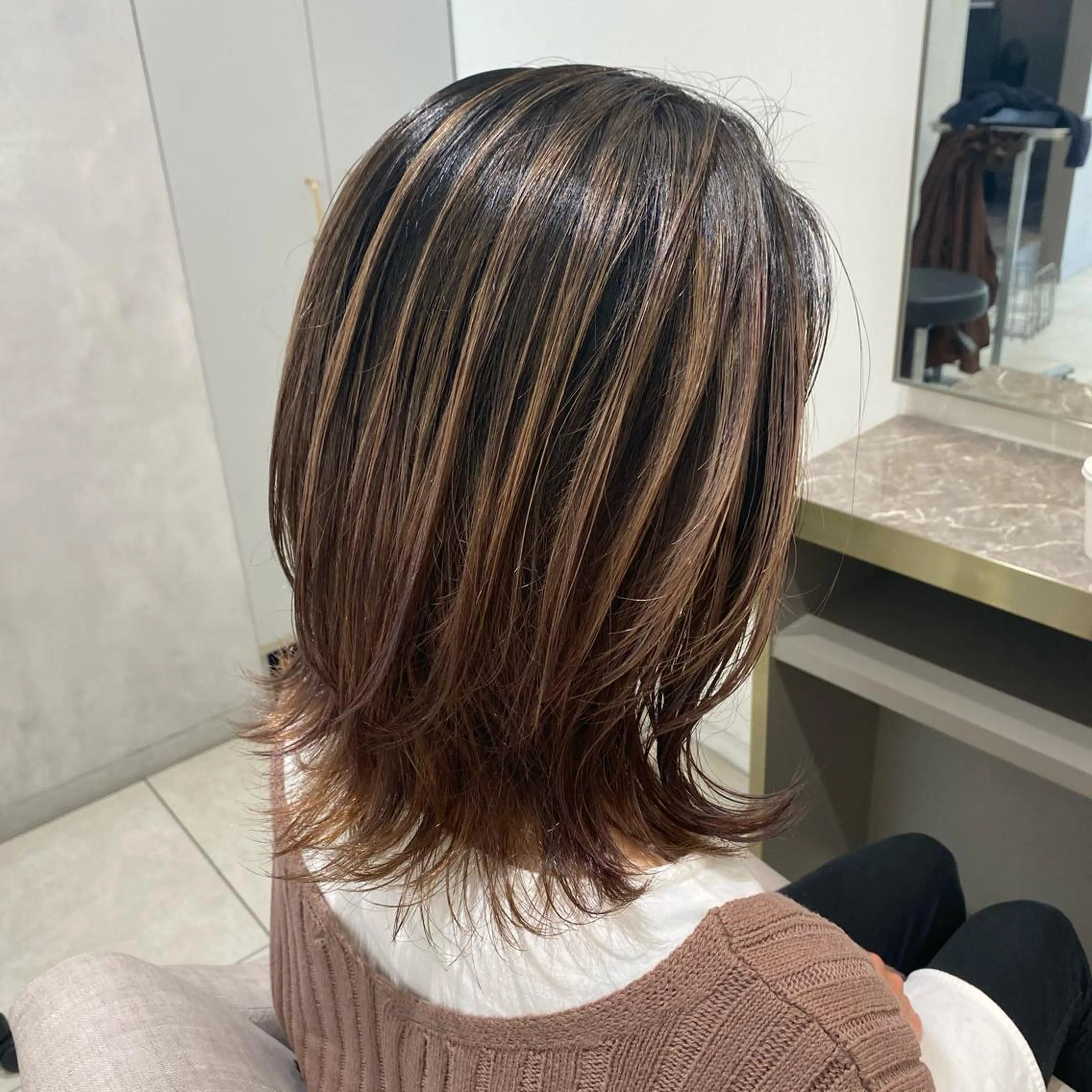 ミディアム カラー ヘアアレンジ カット ヘアカラー 渡辺　亮/ ハイライト/髪質改善のヘアスタイル