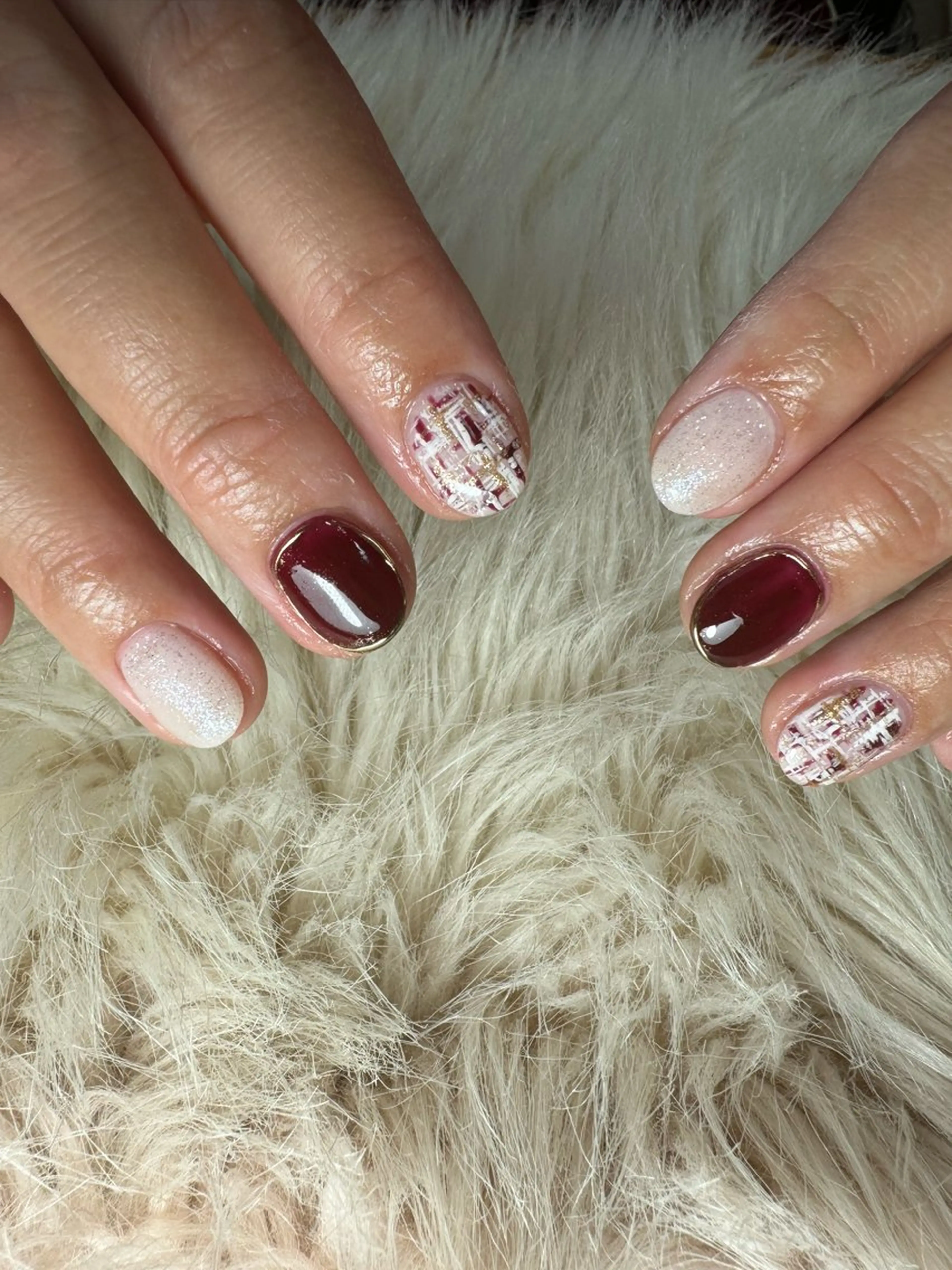 ネイル ボルドー ジェルネイル 持ち込み パラジェル ショートネイル ハンドネイル flowers nailのネイルデザイン
