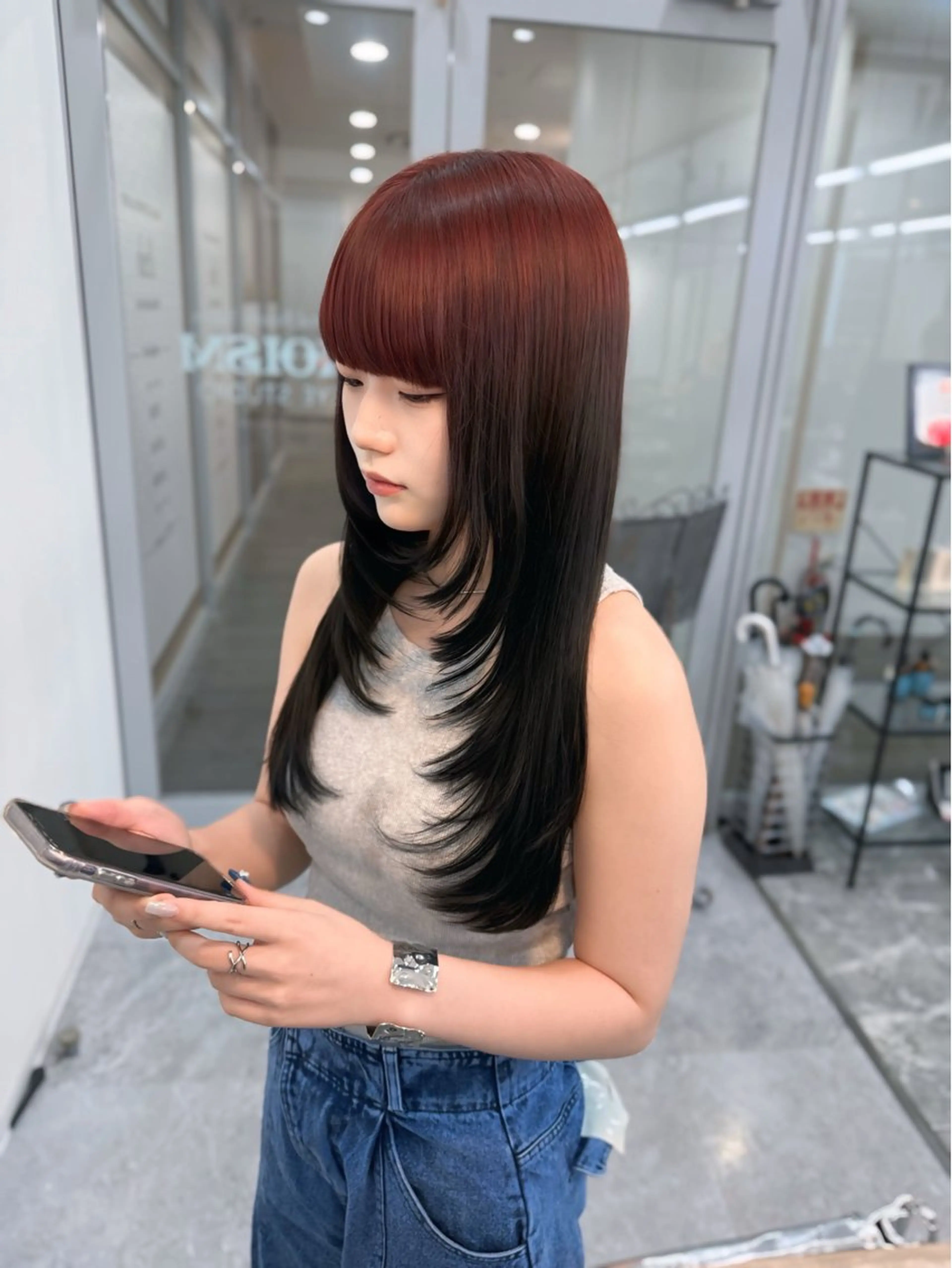 ロング カット ヘアカラー トリートメント レイヤーカット/縮毛 矯正/羽柴りくのヘアスタイル