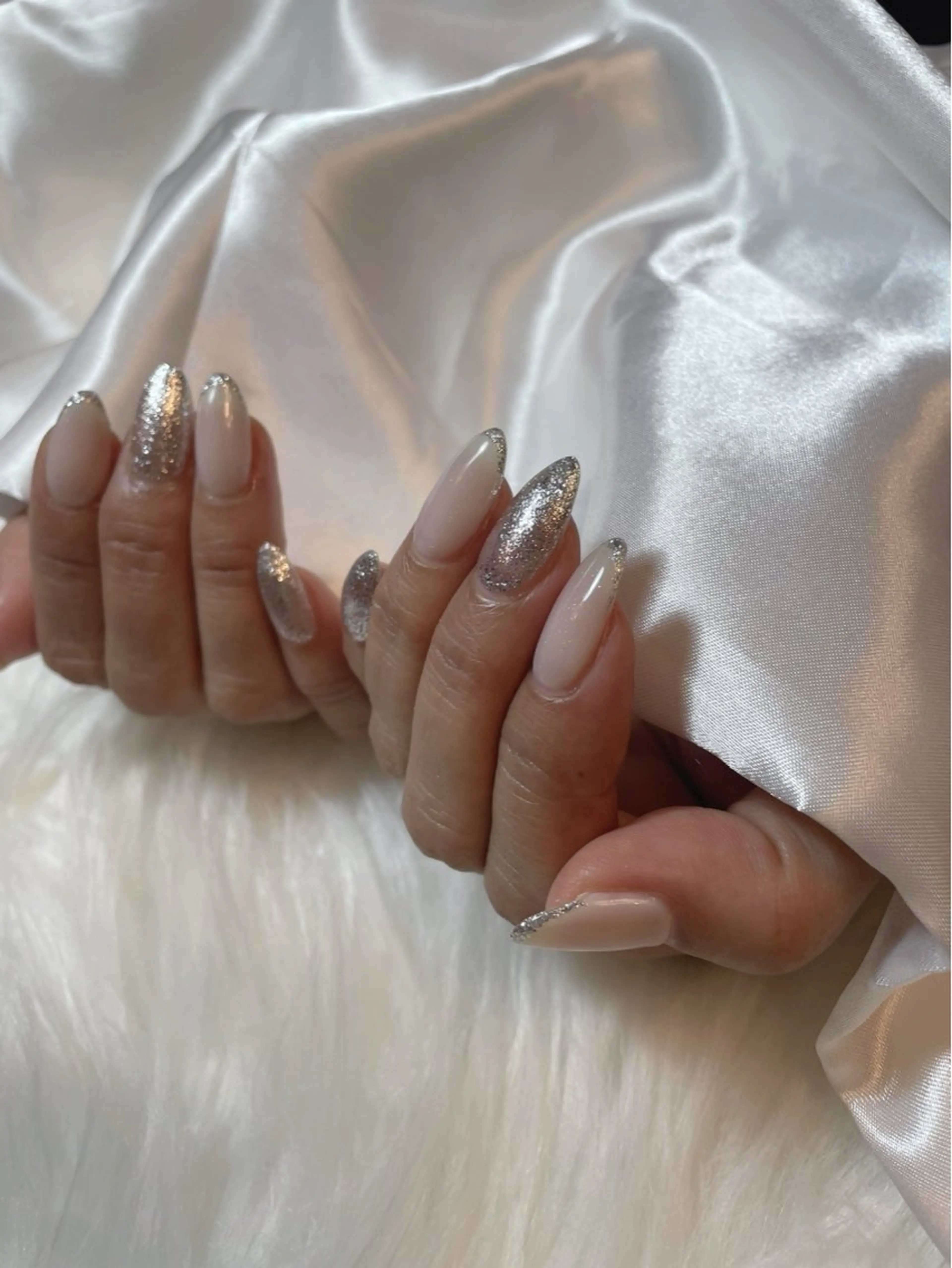 ネイル ブルー フレンチネイル キラキラネイル マグネットネイル ニュアンスネイル ハンドネイル timtam --sakiのネイルデザイン