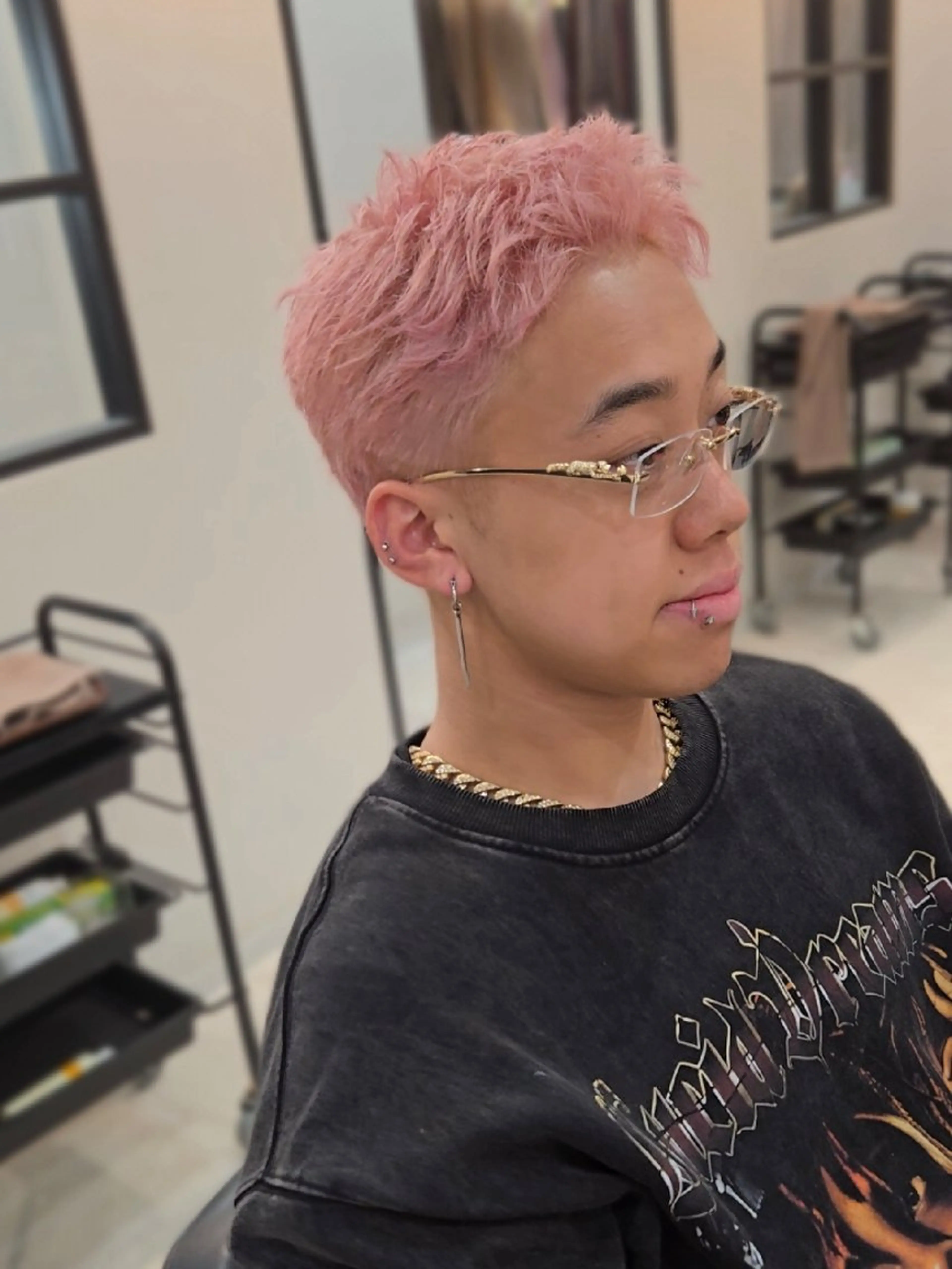 メンズ ショート カラー メンズブリーチ スパイキーショート ブリーチ ピンクカラー ホワイトピンク カット ヘアカラー ヘアセット Lapis 名古屋駅前店所属・LEN名古屋/パーマ メンズ特化美容師のヘアスタイル