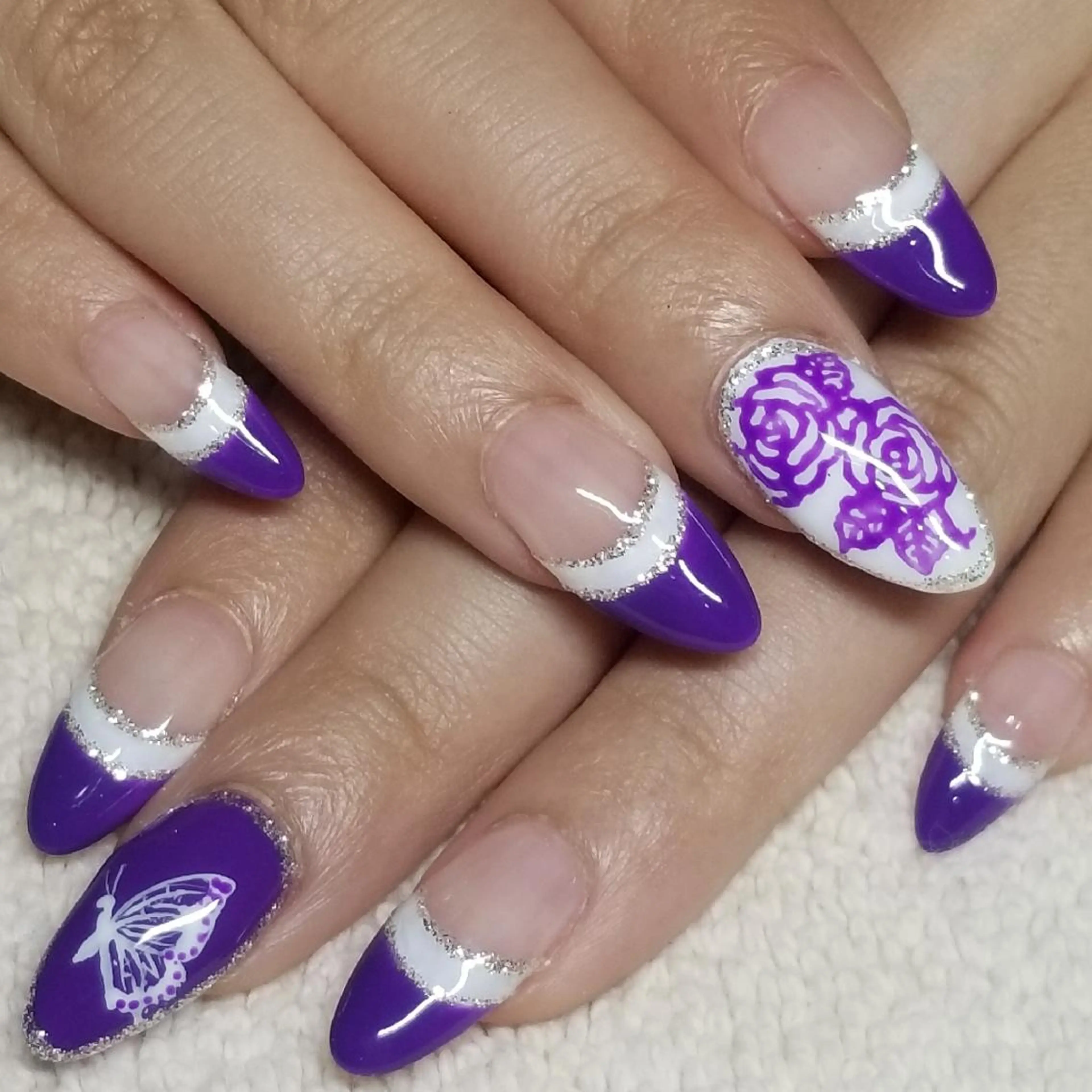 ネイル アートネイル ダブルフレンチ フレンチネイル シルバー ハンドネイル よしだ ひろきのネイルデザイン