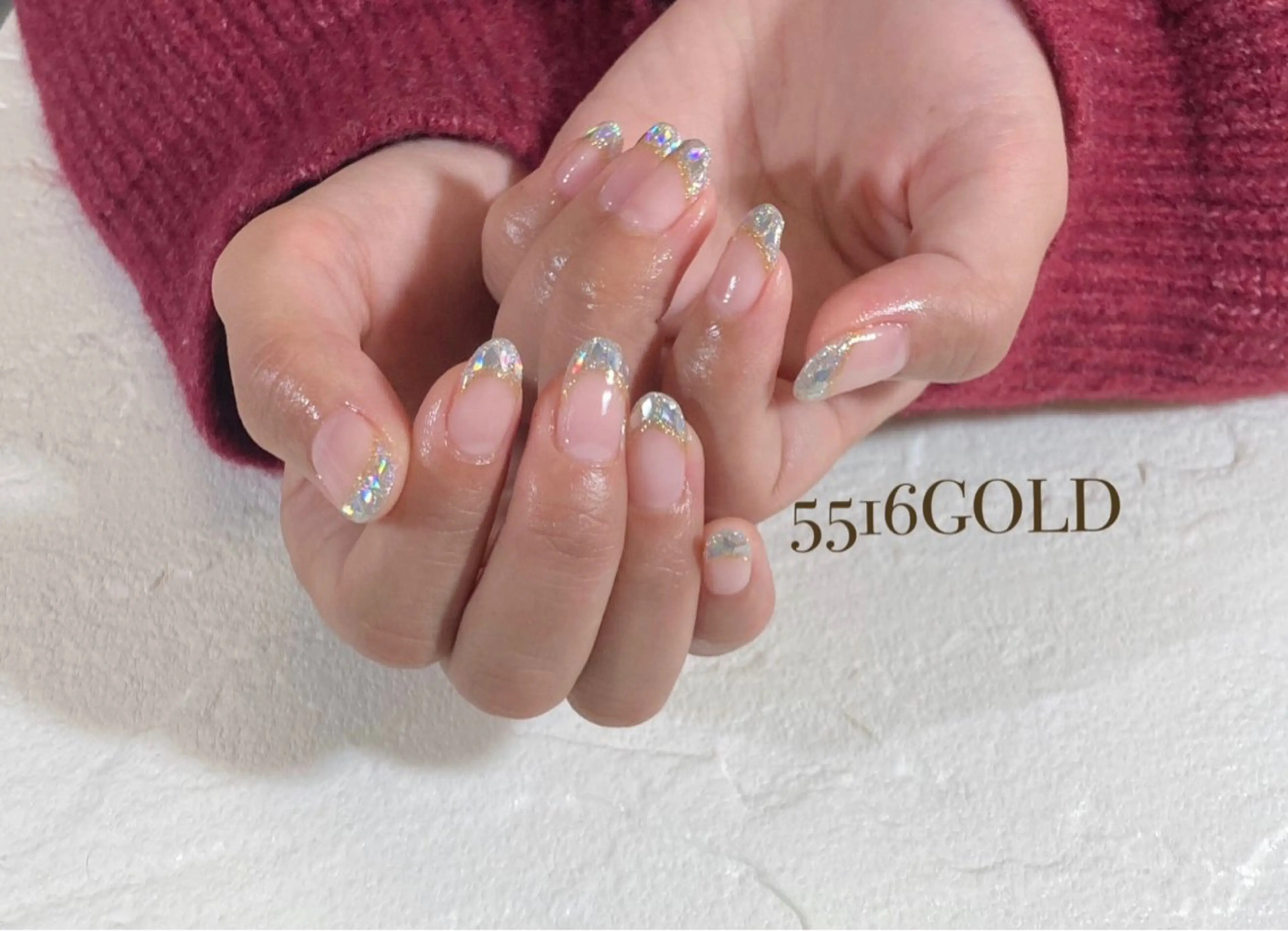 ネイル フレンチネイル ガラスフレンチ キラキラネイル 💎5516 MACHIKOのネイルデザイン