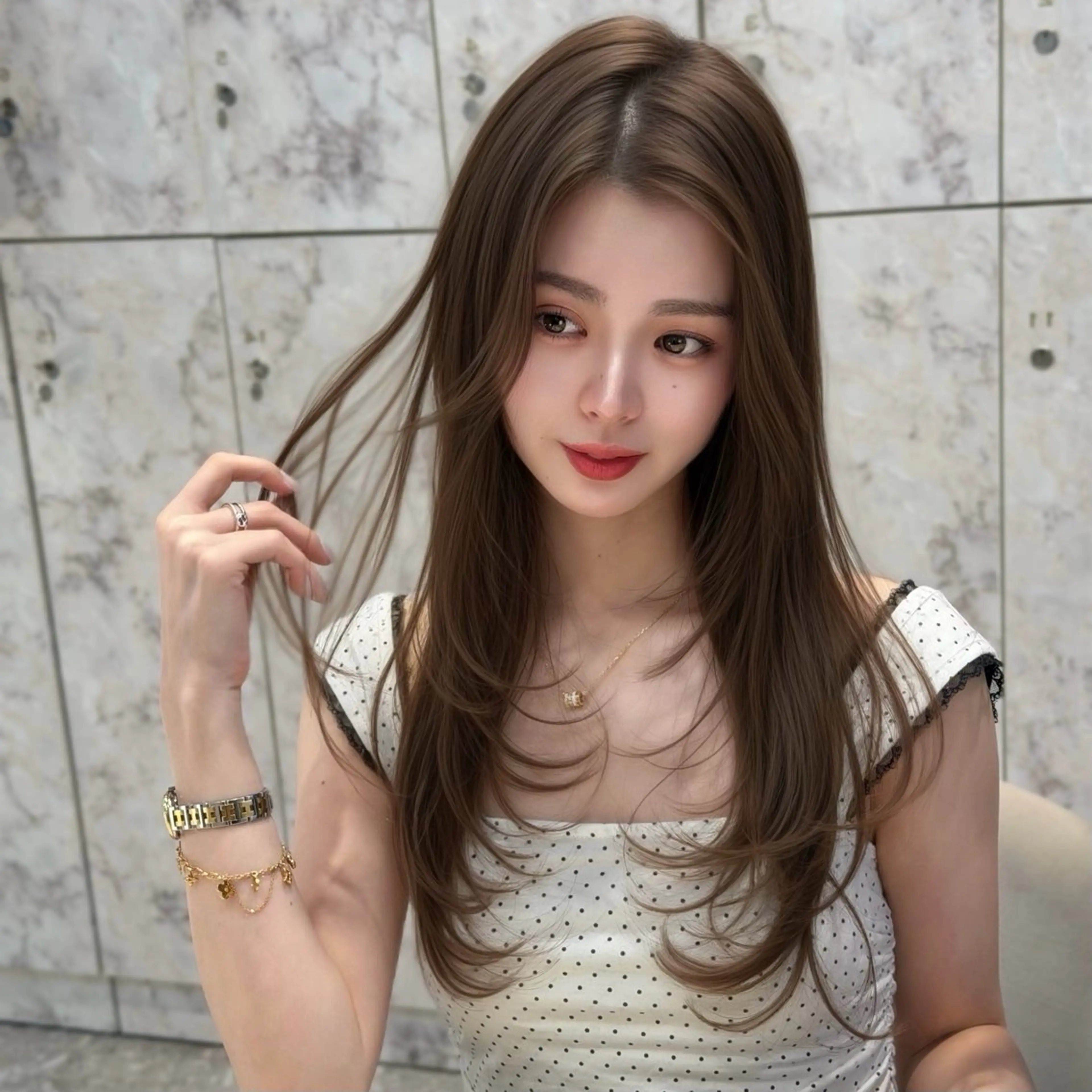 セミロング カラー 髪質改善 韓国風ヘア レイヤーカット 縮毛矯正 トリートメント カット ヘアカラー 縮毛矯正 トリートメント 新宿/韓国風レイヤー 髪質改善/渋谷直樹のヘアスタイル