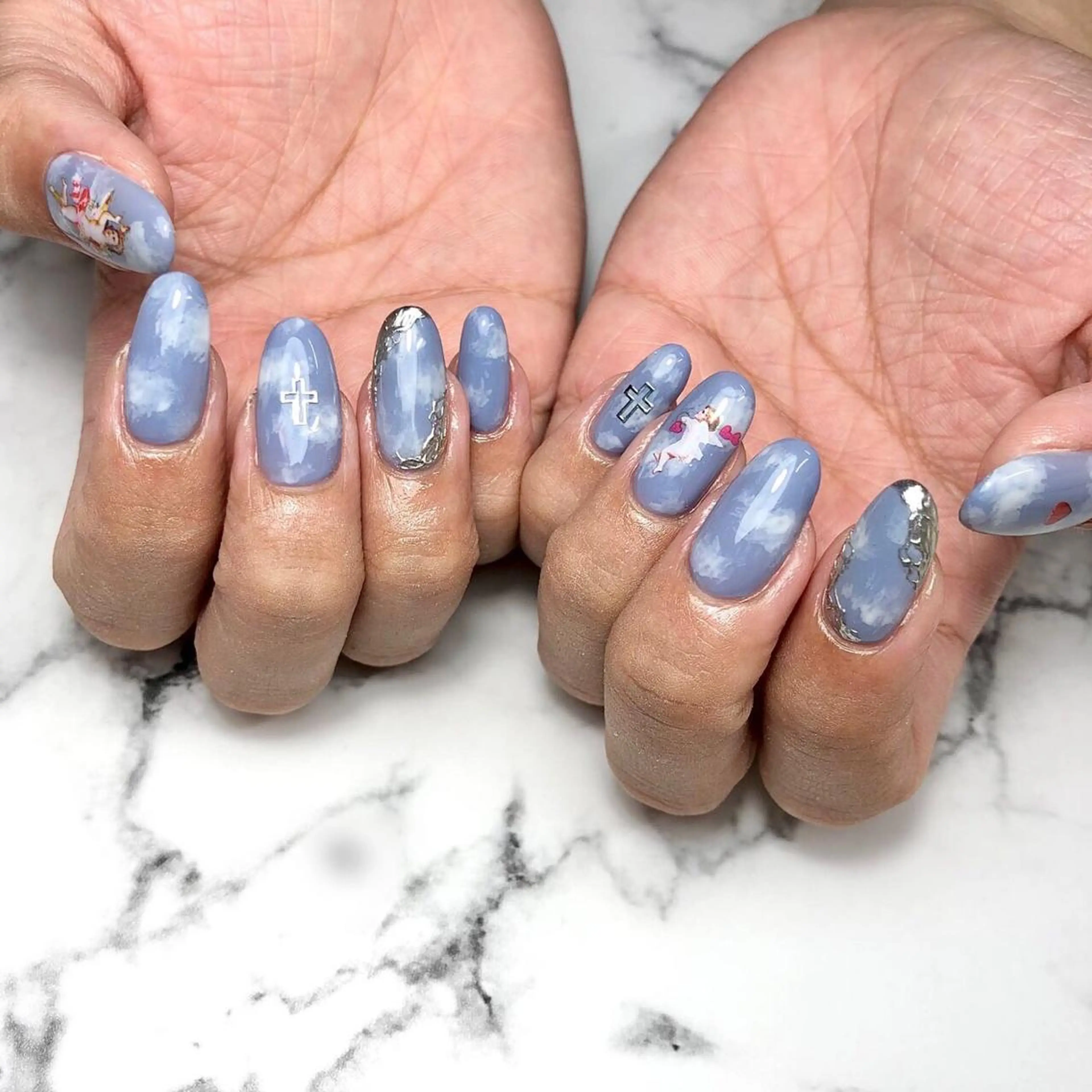 ネイル アートネイル ブルー ジェルネイル 韓国ネイル 水色 ハンドネイル NAIL NOWのネイルデザイン