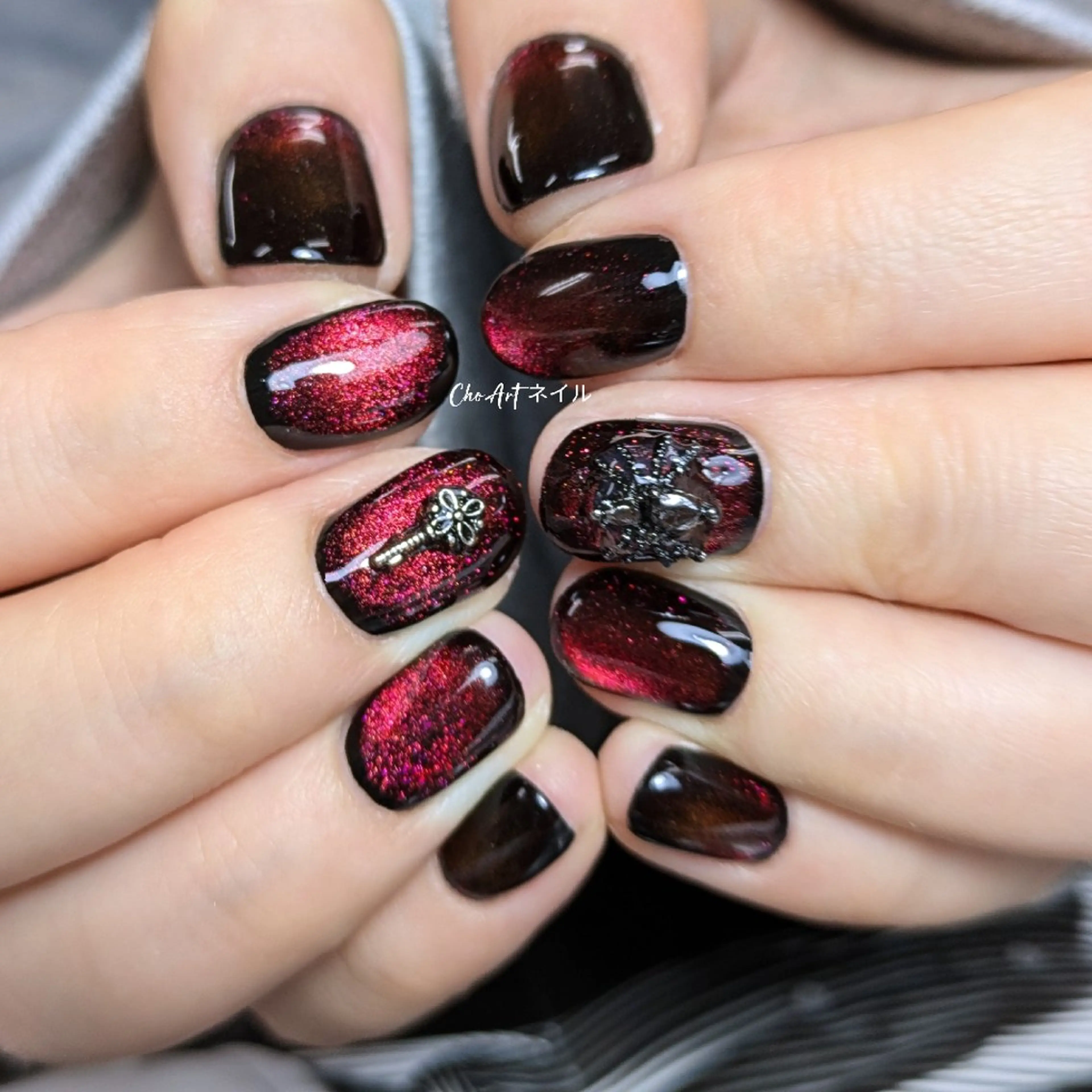 ネイル アートネイル ジェルネイル ハロウィン ハート マグネットネイル Cho Artネイル所属・Cho Art ネイルのネイルデザイン