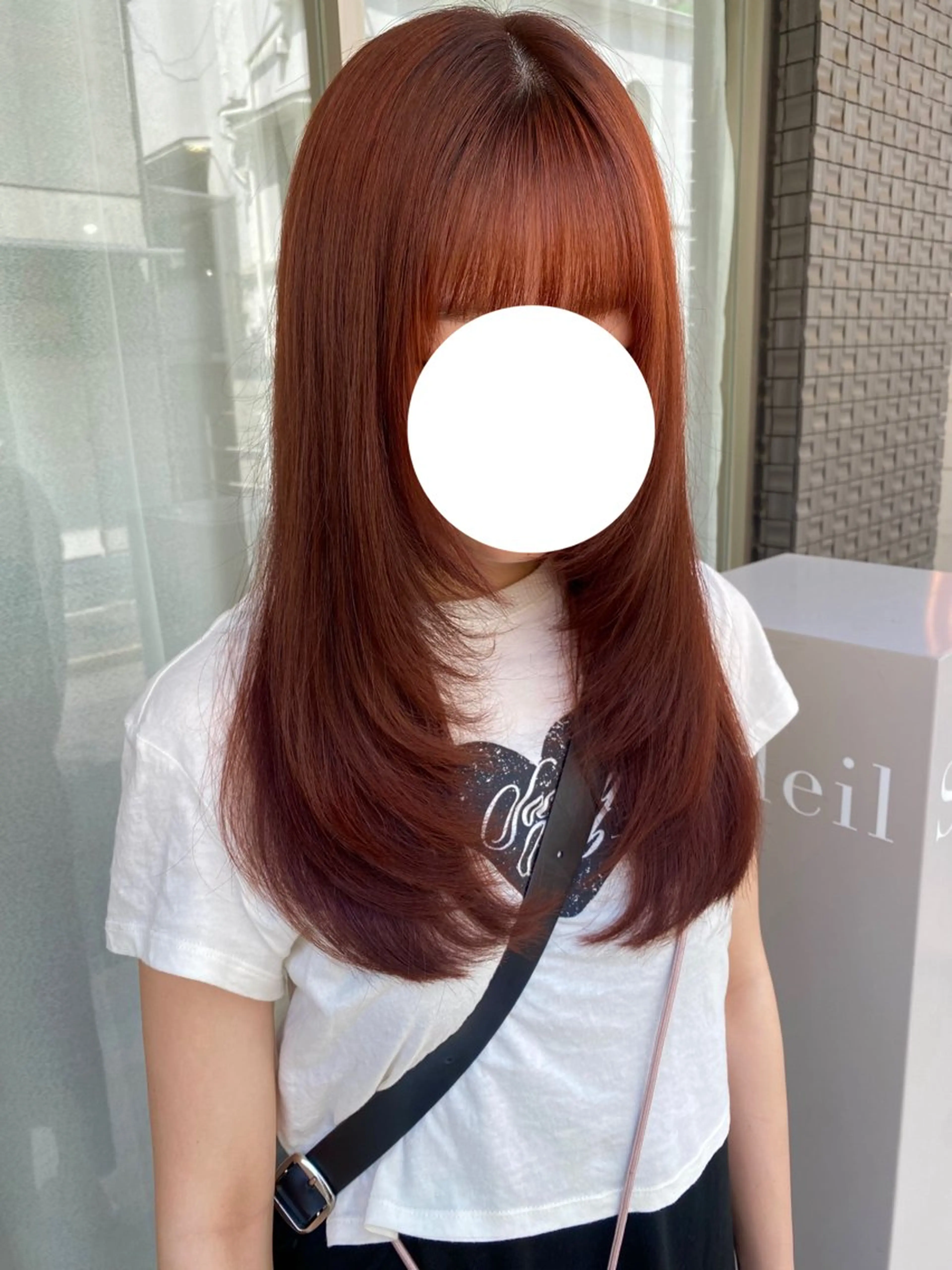 セミロング カラー オレンジ オレンジレッド レッドカラー ハイレイヤー レイヤーカット カット ヘアカラー トリートメント グレージュ/透明感/ 韓国ヘア/RISAのヘアスタイル