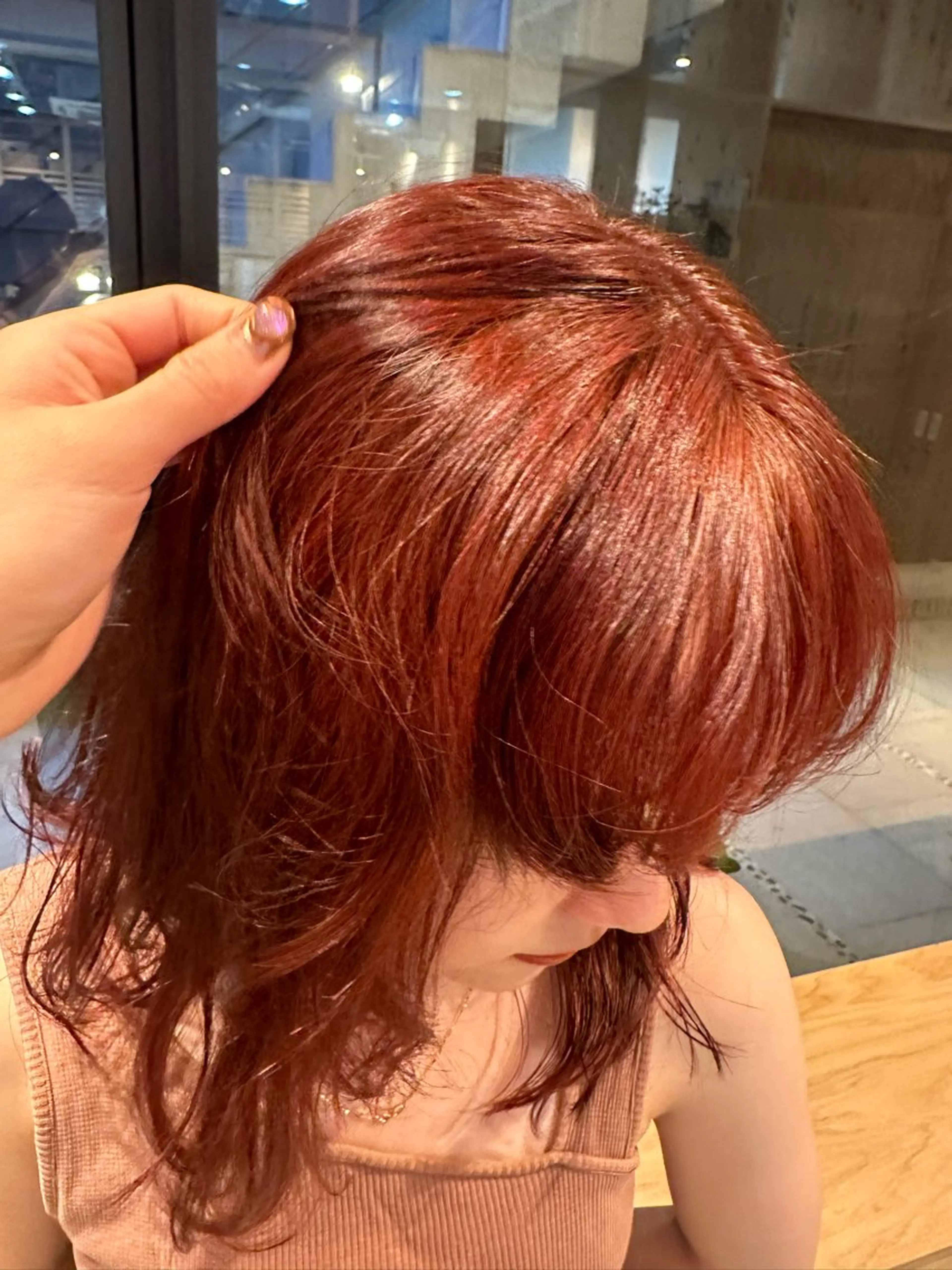 ミディアム カラー ブリーチ ダブルカラー オレンジ ニュアンスパーマ 艶カラー/坂本小夏のヘアスタイル
