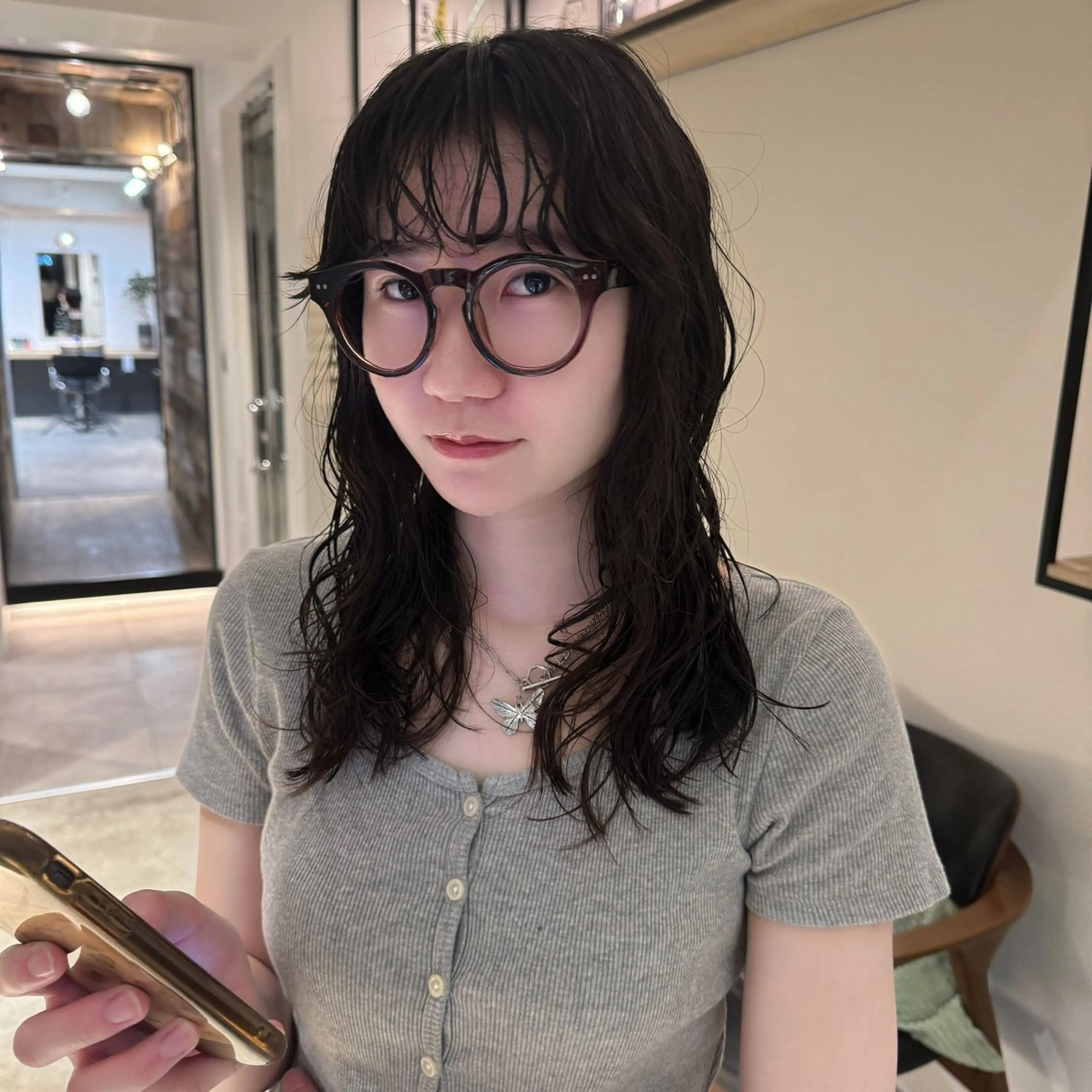 セミロング 頭皮につけないカラー /白髪ぼかし/実加永のヘアスタイル