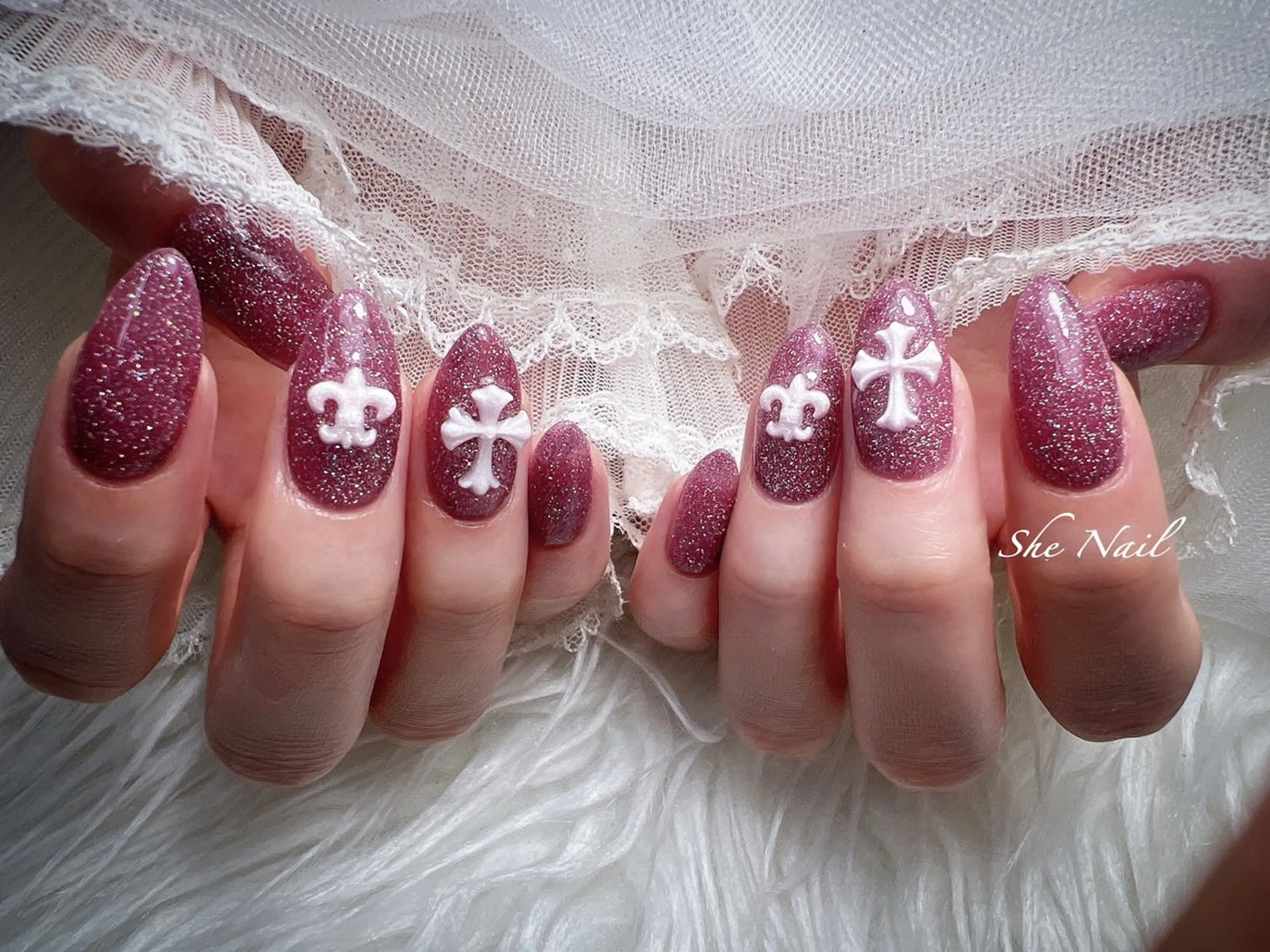 ネイル チークネイル ドット 長さ出し フラッシュネイル マグネットネイル She   Nail所属・ISA_ BELLAのネイルデザイン