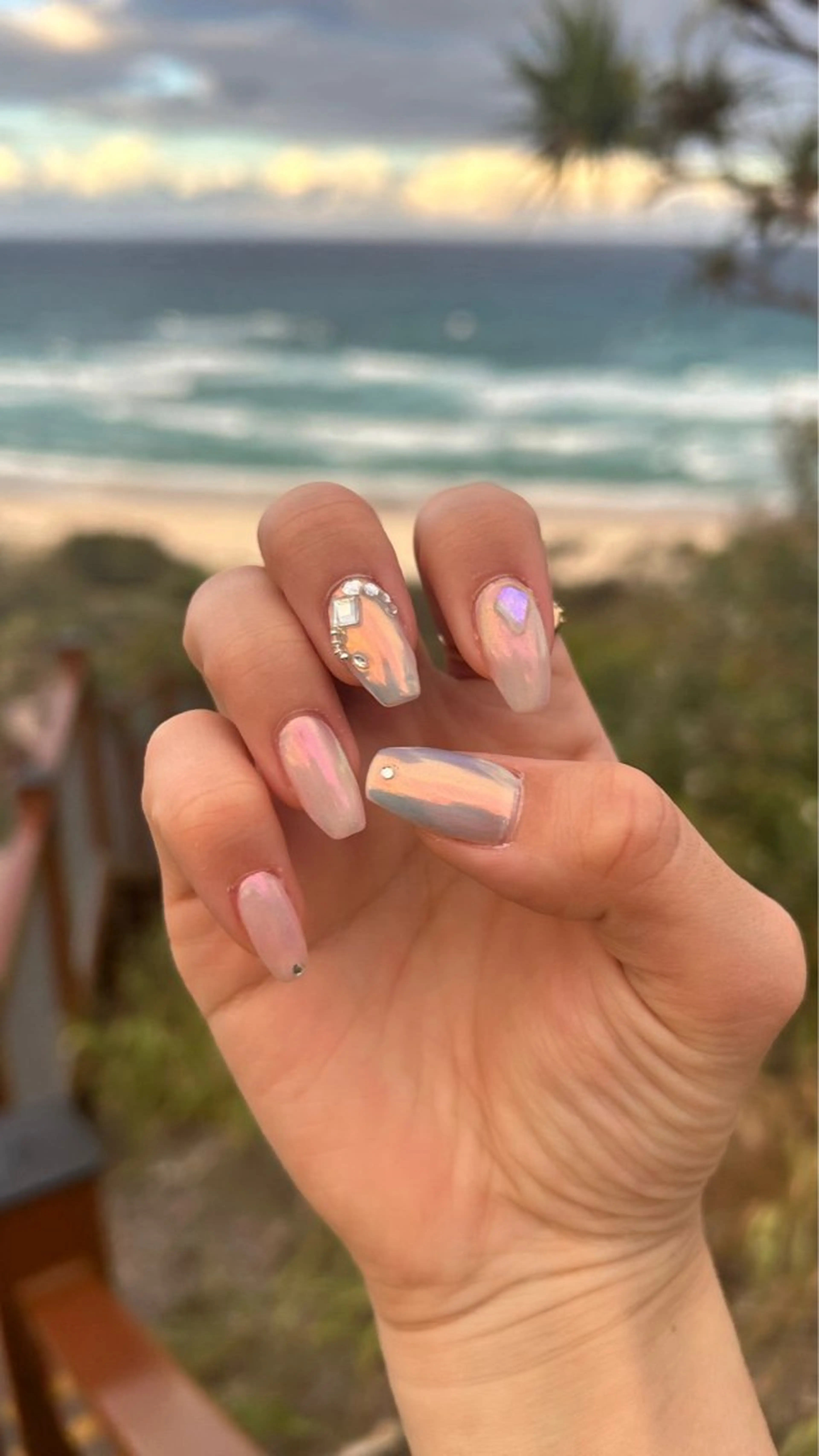 ネイル オーロラネイル 卒業式 オレンジ ピンク 春ネイル ハンドネイル Kai  nail Mayukoのネイルデザイン